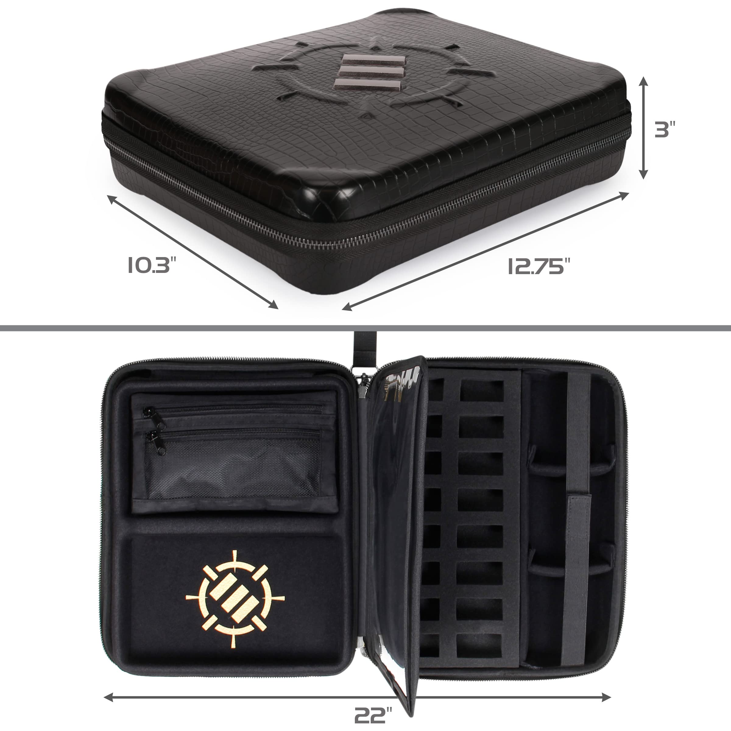 Premium RPG Organizer Case - Durable DnD Binder with Built-in Character Sheet Holder, Erasable Scribe Panel, Dice Rolling Area & Removable Pen Pouch | Perfect for Dungeons & Dragons, Pathfinder & Tabletop Gaming | Includes Miniature Foam Tray & Wrist Strap for Convenient Game Sessions