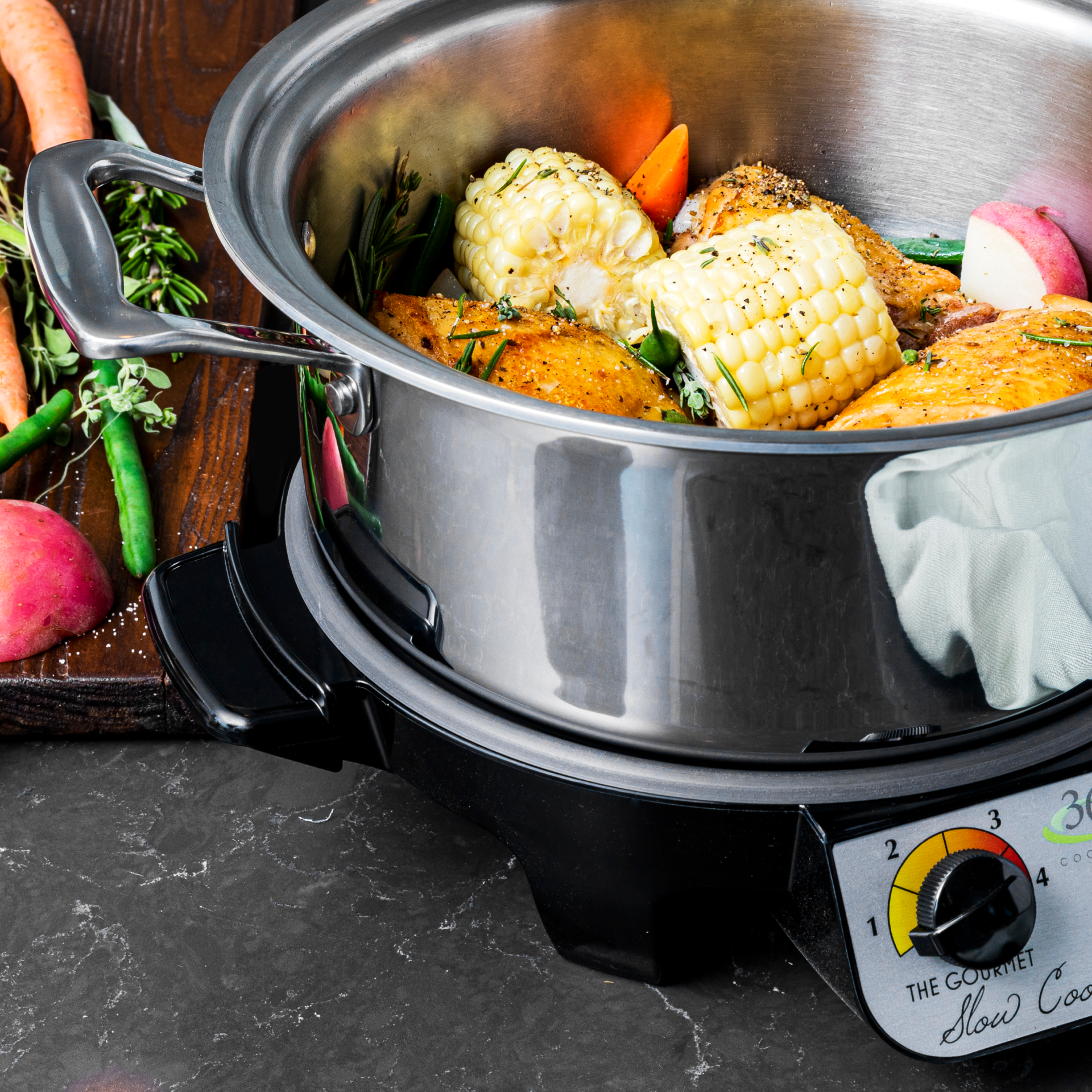 4 Quart Slow Cooker Set - Programmable Crock Pot with Removable Stoneware & Glass Lid - Perfect for Soups, Stews, Chili & Family Dinners