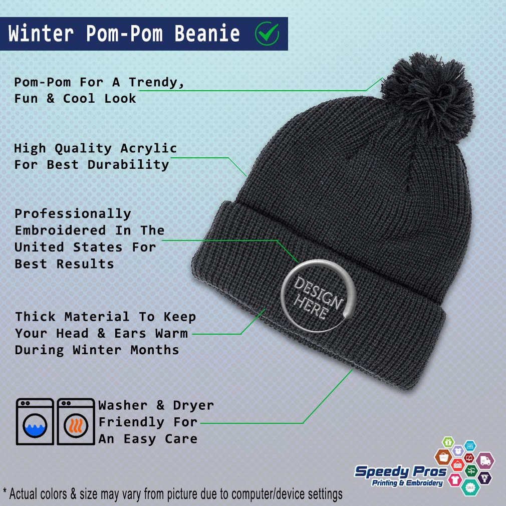Custom Pom Pom Beanies for Women & Men - Acrylic Winter Skull Cap with Embroidery - One Size Fits All - Perfect for Disc Golf, Skiing, and Outdoor Winter Activities