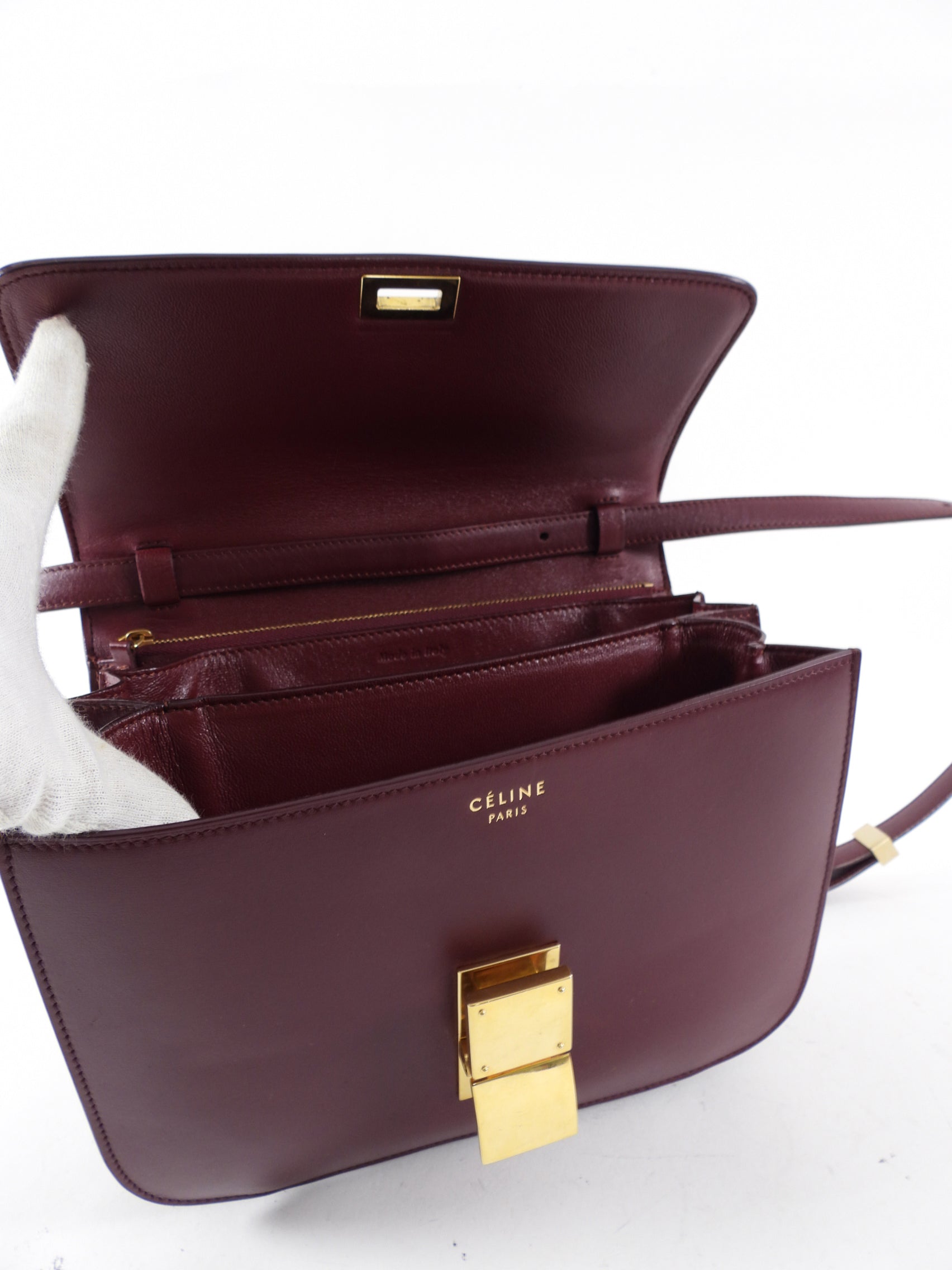 Celine Dark Burgundy Leather Medium Box Bag - Luxury Designer Handbag for Women | Perfect for Work, Travel & Evening Events