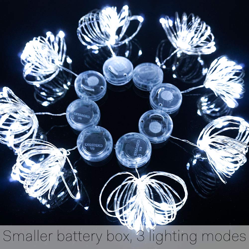 SunKite 18-Pack Fairy String Lights - 20 LED Waterproof Starry Firefly Lights with 3 Flashing Modes | Battery Operated Copper Wire Lights for DIY Party, Wedding, Christmas, Garden & Home Decor (Cool White) - Perfect for Indoor and Outdoor Festive Lighting