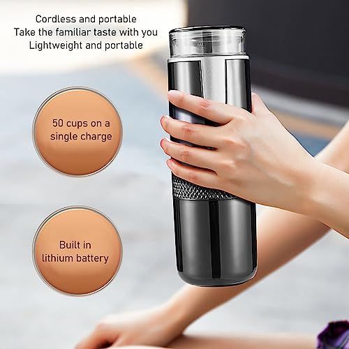 ASixxsix 2-in-1 Portable Coffee Maker - USB Rechargeable Mini Handheld Espresso Machine for Single Serve Coffee | Perfect for Travel, Camping, Office & Car Use