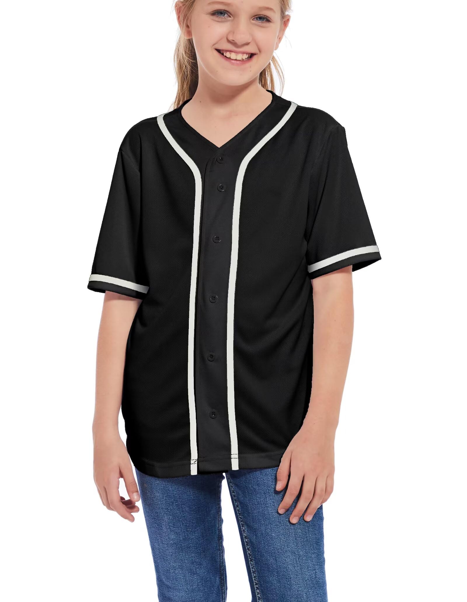 ACEFAST Kids Baseball Jersey - Button Up Softball Team Uniform for Boys & Girls - Solid Color Hip Hop T-Shirt & Sweatshirt - Perfect for Little League Games, School Sports & Casual Streetwear