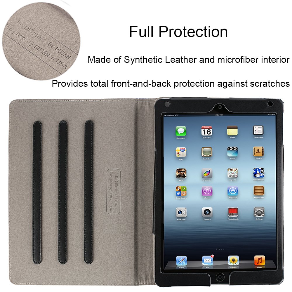 RUBAN Protective Case for iPad 9.7 Inch (2018/2017) & iPad Air 1/2 - Multi-Angle Stand Folio Cover with Auto Wake/Sleep, Corner Protection & Storage Pocket - Perfect for Work, School & Travel (Notebook Black)