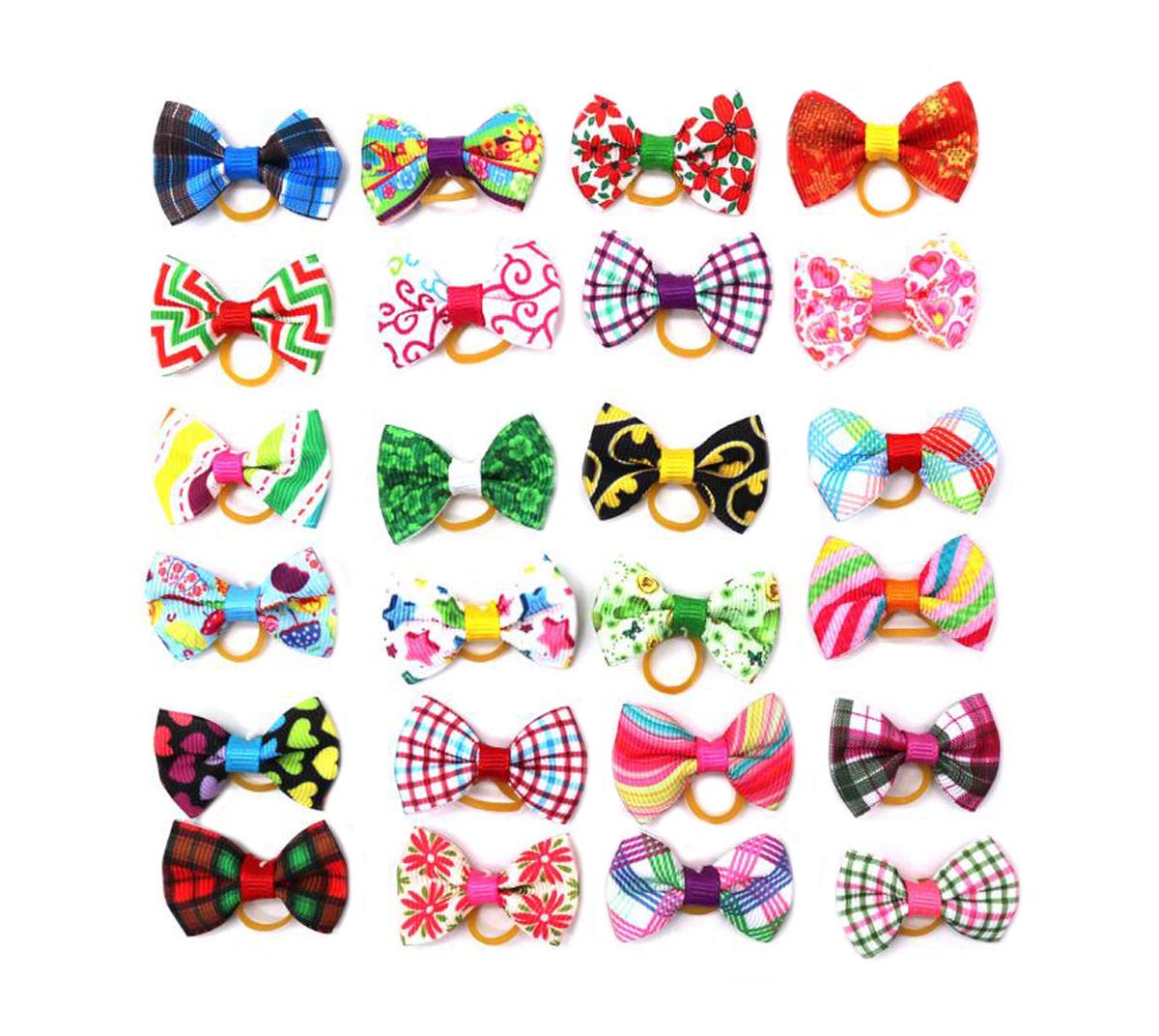 20 Pcs Plaid Dog Bows - Pet Grooming Hair Accessories for Topknot & Playtime