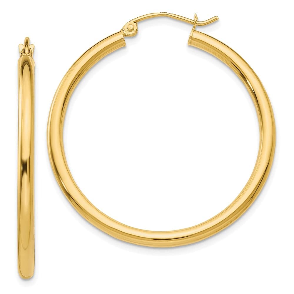 14K Yellow Gold Polished 2.5mm Tube Hoop Earrings for Women | Diamond2Deal | Elegant Everyday Jewelry & Gift for Her