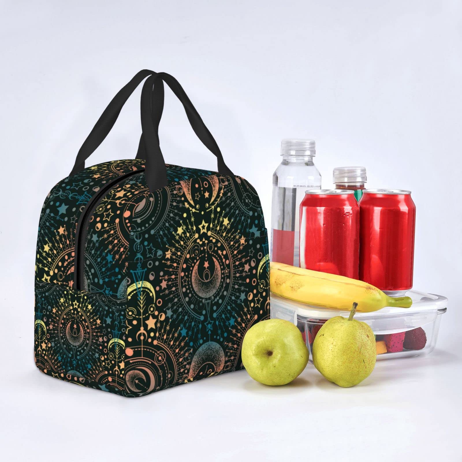 Insulated Waterproof Lunch Bag - Reusable & Portable Lunch Box for Women, Men, Girls & Boys | Astrology Moon Star Design | Perfect for School, Office, Picnics & Outdoor Activities