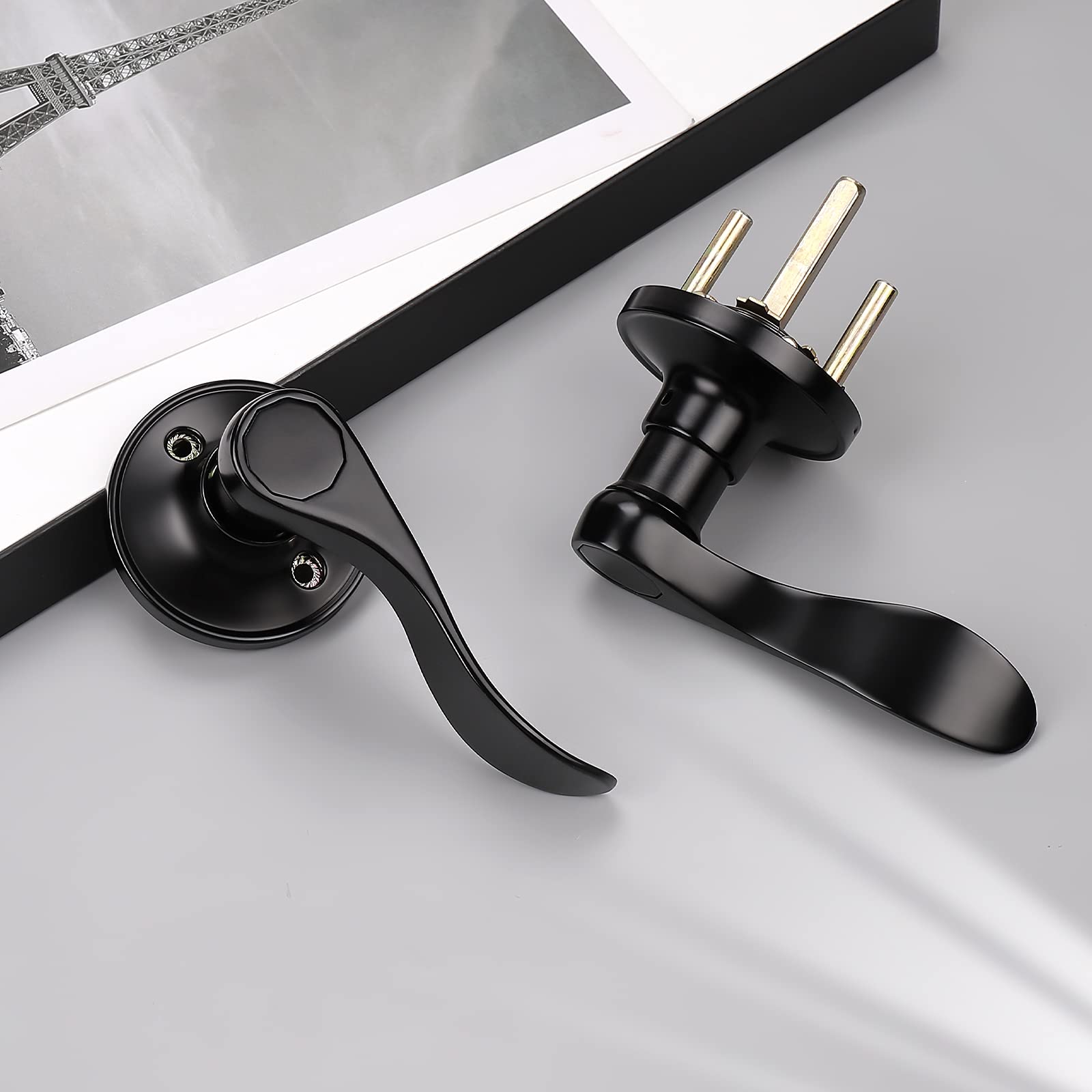 KNOBWELL 8 Pack Matte Black Wave Style Passage Door Levers - Hall & Closet Door Handles for Smooth Operation | Perfect for Bedrooms, Bathrooms & Interior Doors