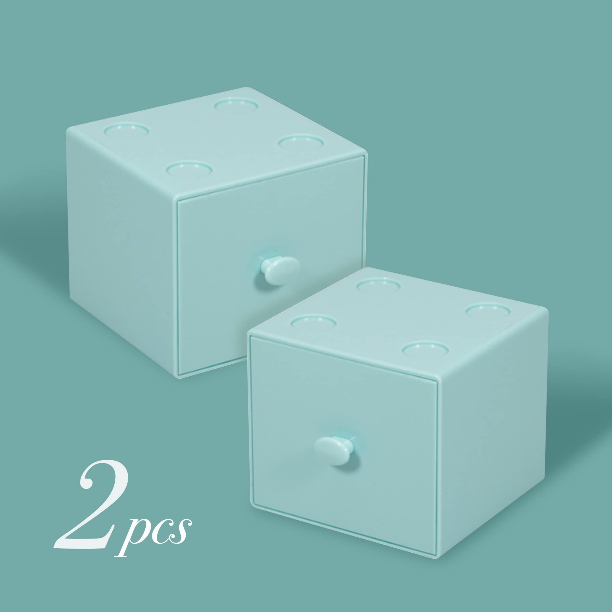 2-Pack Small Desk Organizer with Stackable Drawers - Cute Desktop Storage for Crafts, Office & Home Supplies (Baby Blue) | Perfect for Organizing Makeup, Stationery & Small Accessories