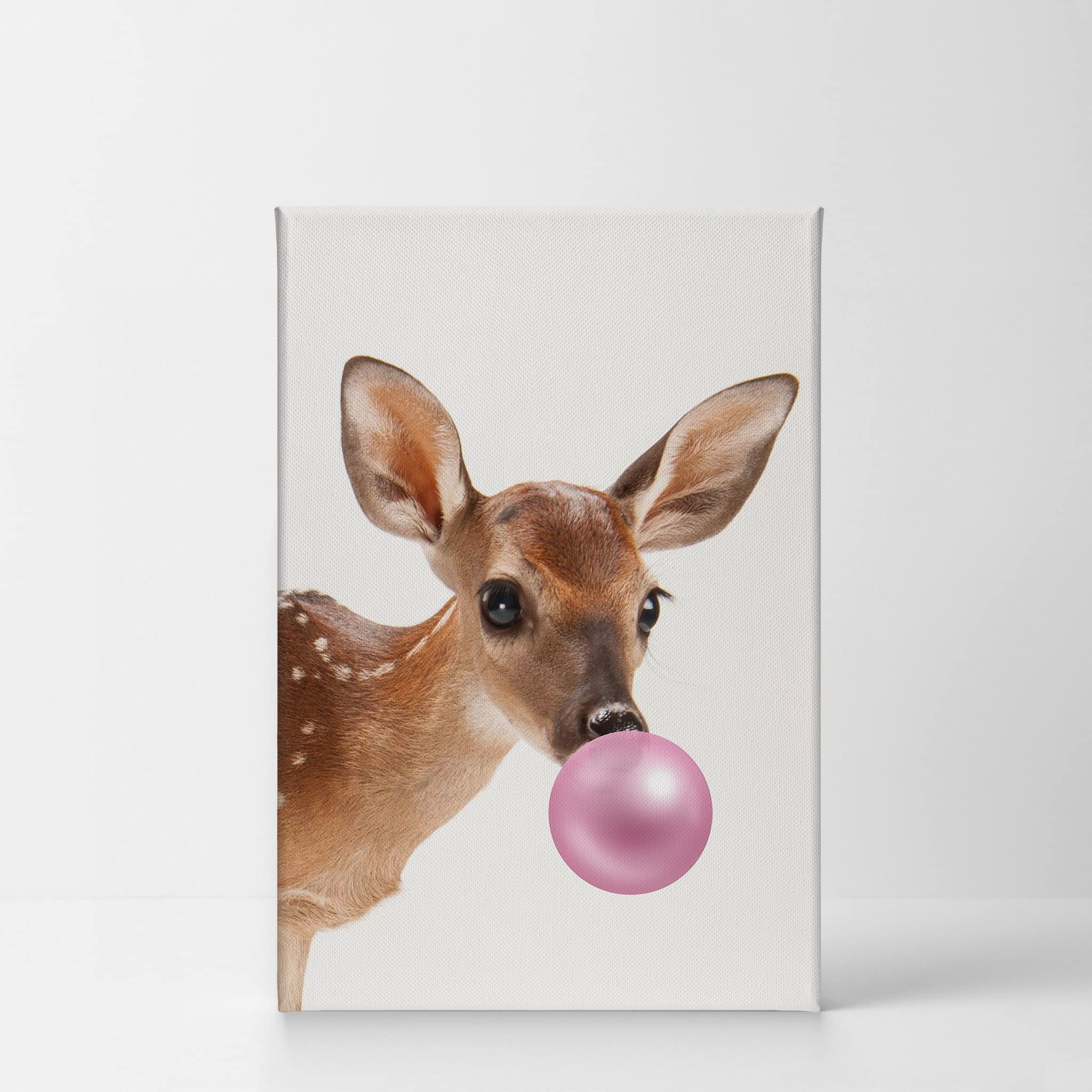 Baby Deer Bubble Gum Pink Canvas Wall Art - Nursery Decor, Kids Room Gift, Stretched & Ready to Hang (12x8, Made in USA) | Perfect for Children's Bedroom, Playroom & Baby Shower Decorations