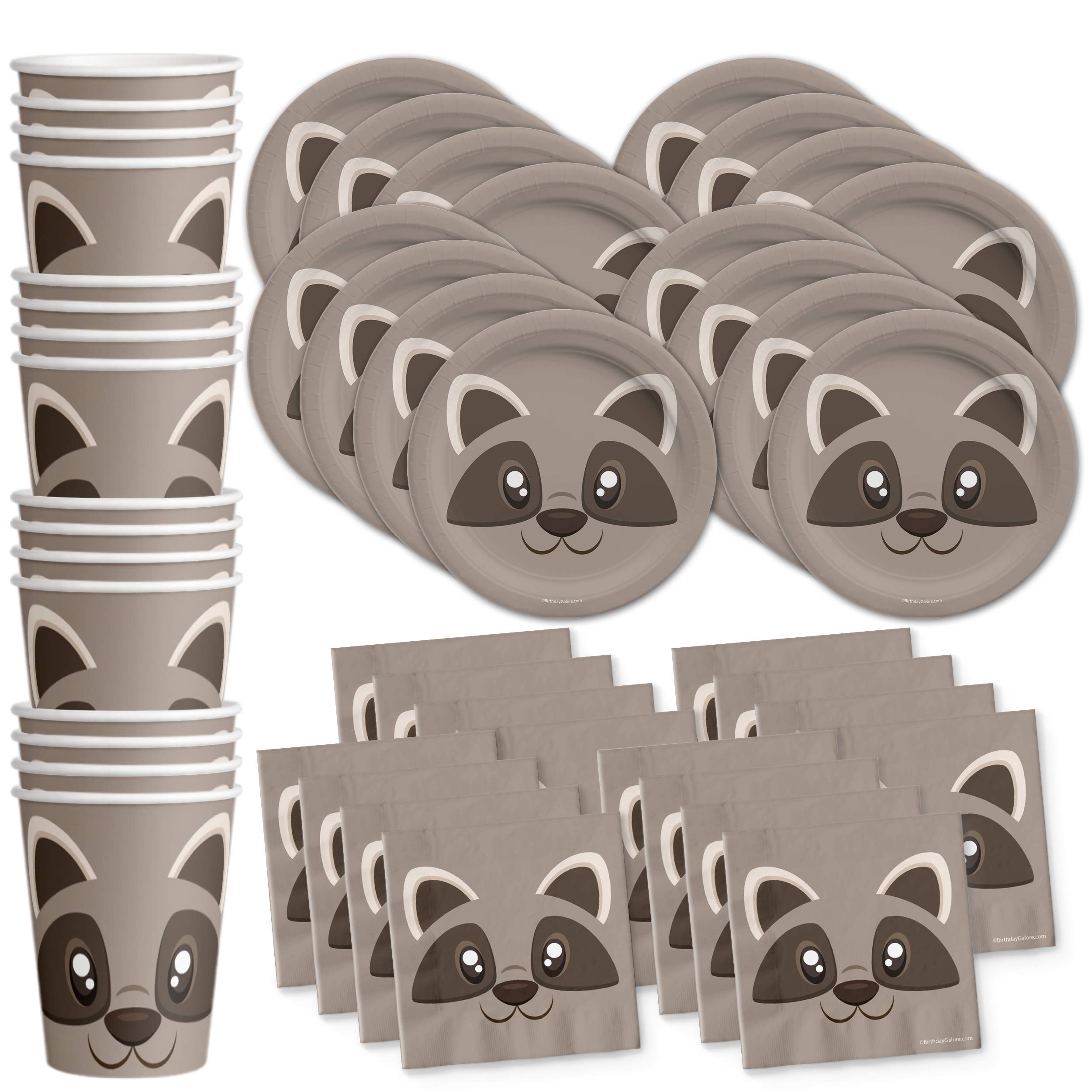 Raccoon Themed Birthday Party Supplies Set - 16-Piece Tableware Kit with Plates, Napkins & Cups for Kids, Baby Showers & Animal Lovers Parties