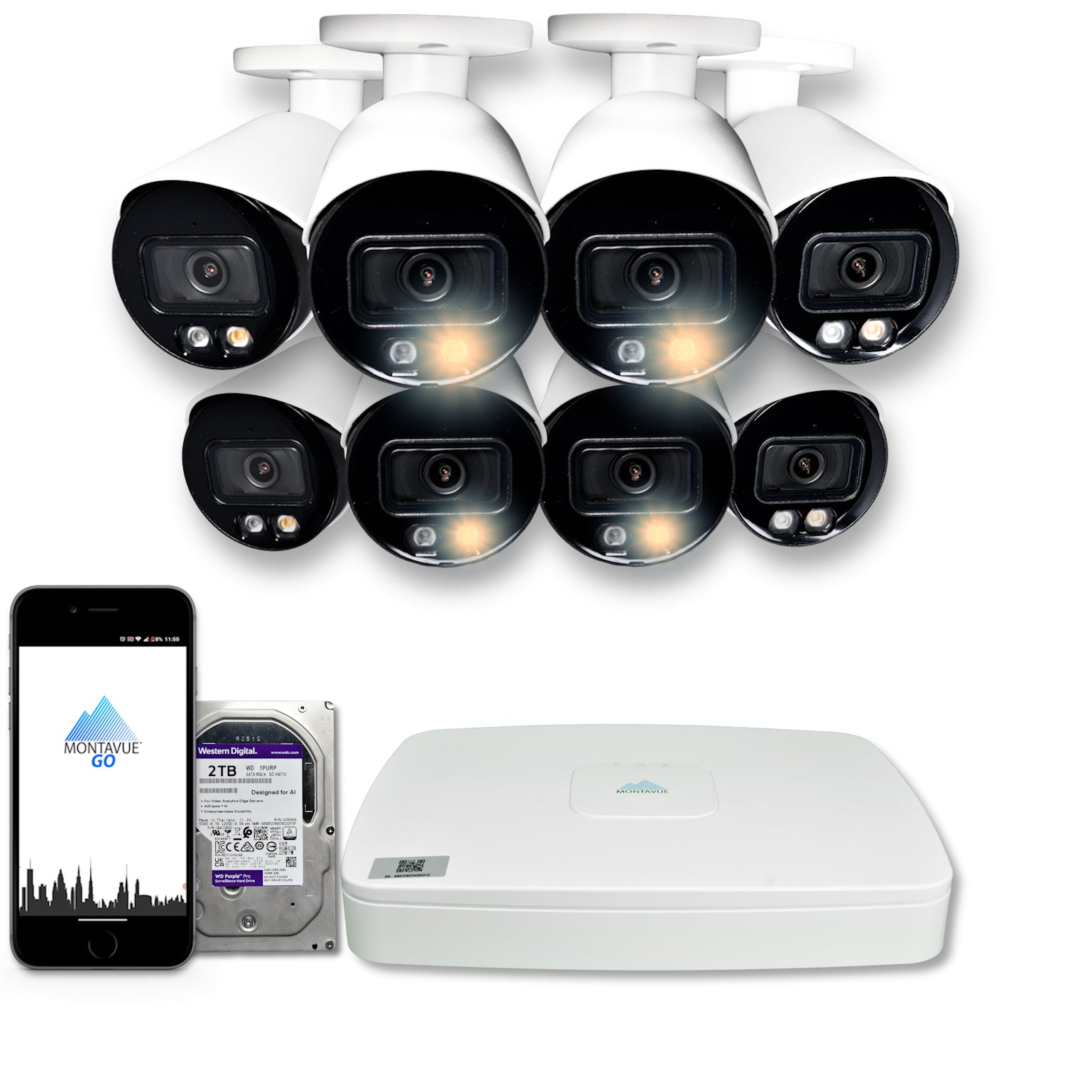 8MP 4K Security Camera System - 8 Channel NVR with 2TB HDD & 4 Weatherproof Bullet Cameras for 24/7 Home/Business Surveillance - Outdoor & Indoor Use