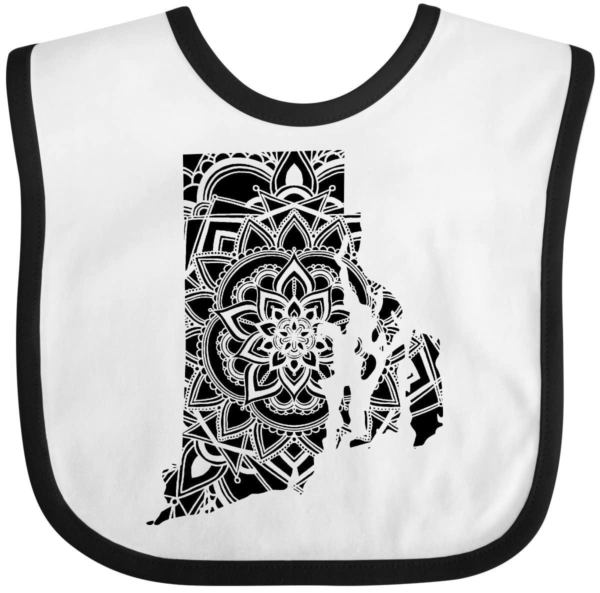 Inktastic Rhode Island Silhouette Mandala Baby Bib - Soft Cotton Drool Bib for Infants, Perfect for Feeding, Teething & Photo Shoots
