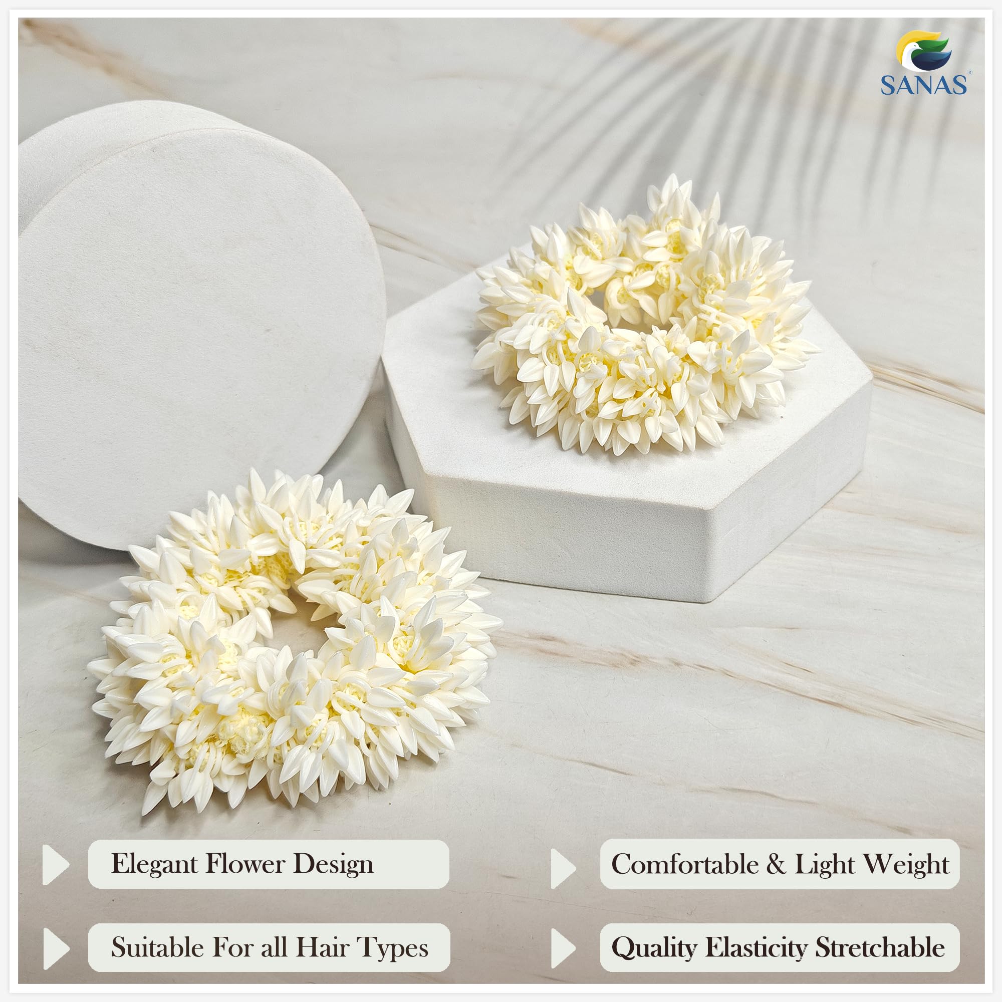 Elegant 2-Piece Scented Mogra Gajra Hair Bun Accessories for Women - Stylish Artificial Flower Hair Jewelry for Weddings & Special Occasions - Perfect for Bridal Hairstyles, Festivals & Boho Fashion Looks