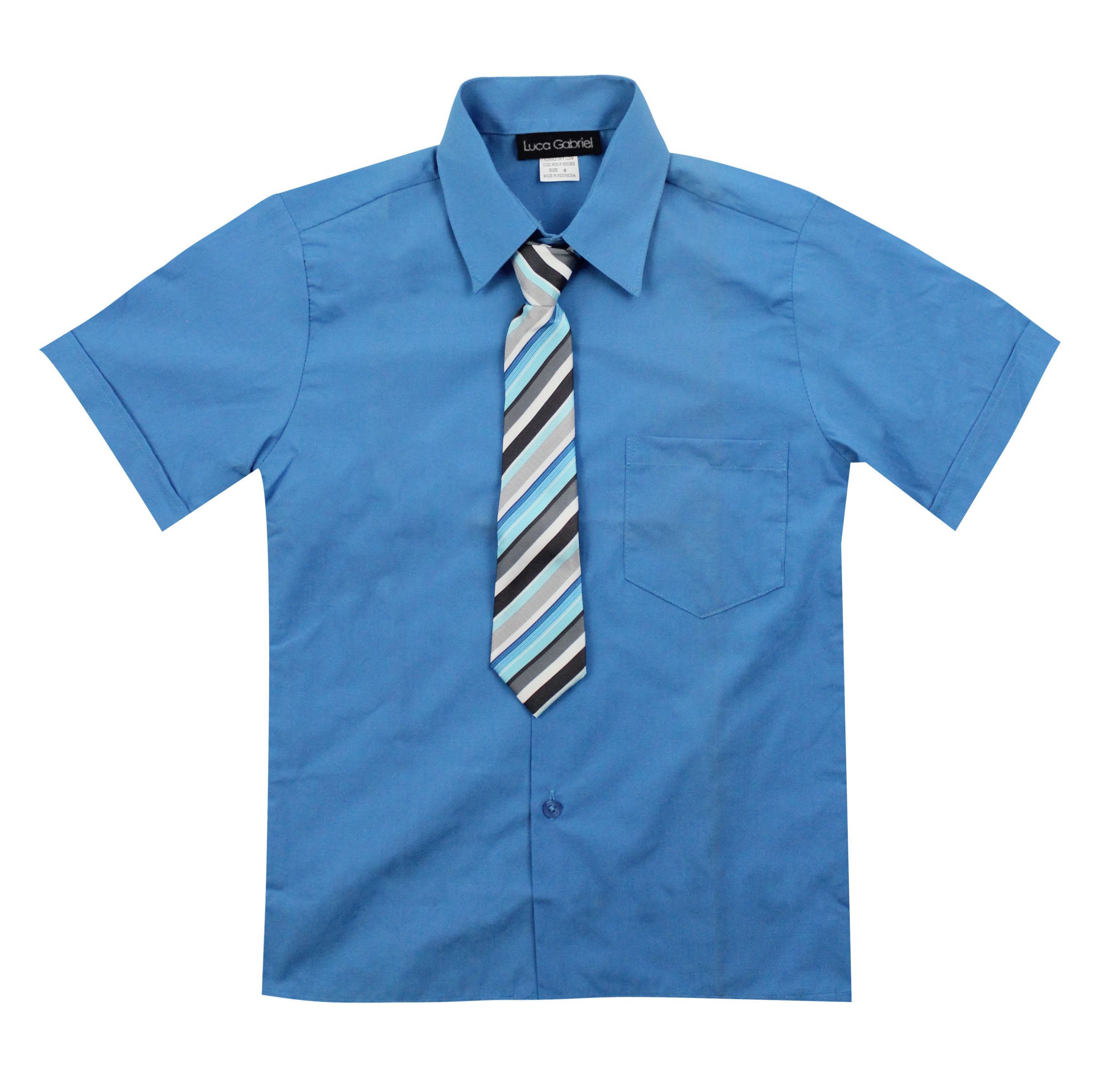 Luca Gabriel Boys' Short Sleeve Formal Dress Shirt with Tie Set - Toddler Button Down Shirt for Weddings, Parties & Special Occasions
