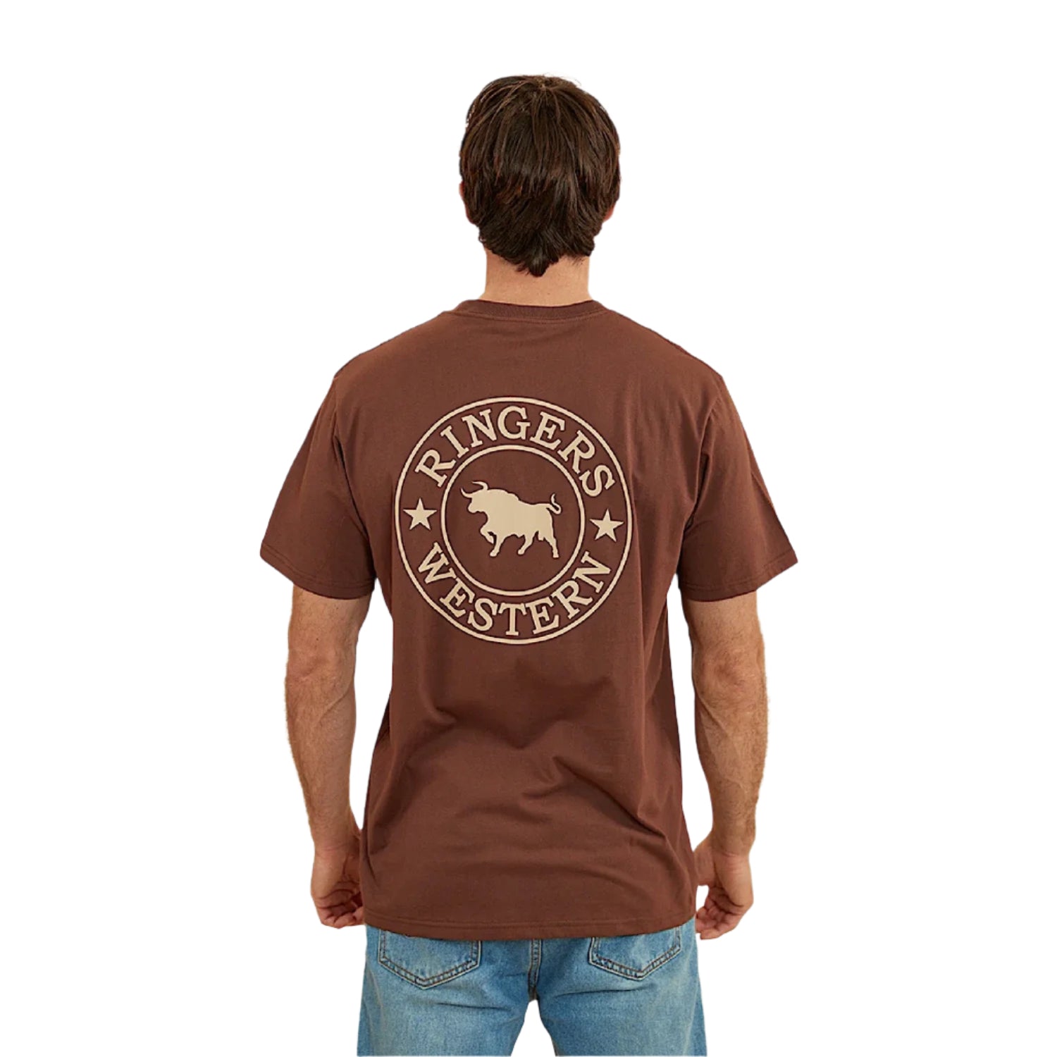 Ringer's Western Men's Signature Bull Loose Fit T-Shirt - Chocolate & Dark Sand - Casual Cowboy Style for Ranch Work & Country Music Festivals