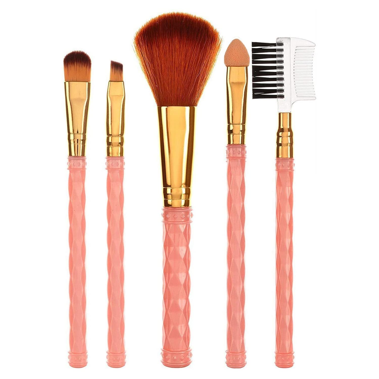Professional Makeup Brush Set - 5 Piece Synthetic Foundation, Blending & Blush Brushes for Flawless Face Powder Application (Golden & Pink) - Perfect for Daily Makeup, Contouring & Professional Makeup Artists