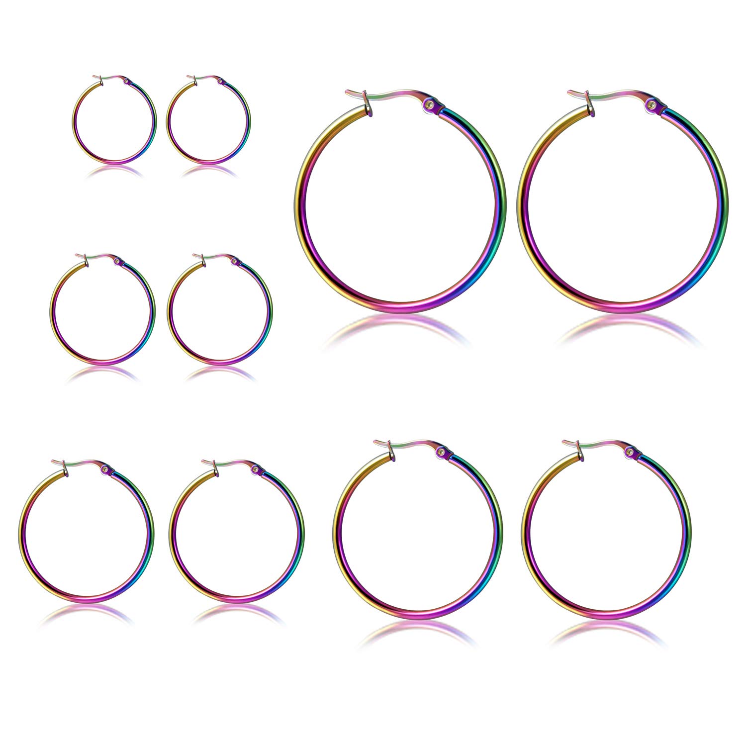 Royal Amoyy 5-Piece Stainless Steel Hoop Earrings Set for Women - Hypoallergenic Circle Earrings in Silver, Colorful, Black, Gold & Rose Gold | Perfect for Everyday Wear, Parties & Gifts
