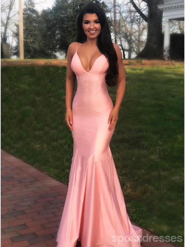 Elegant Pink Mermaid Prom Dress with Spaghetti Straps & V-Neck Backless Design - Perfect for Homecoming, Formal Dances & Special Occasions