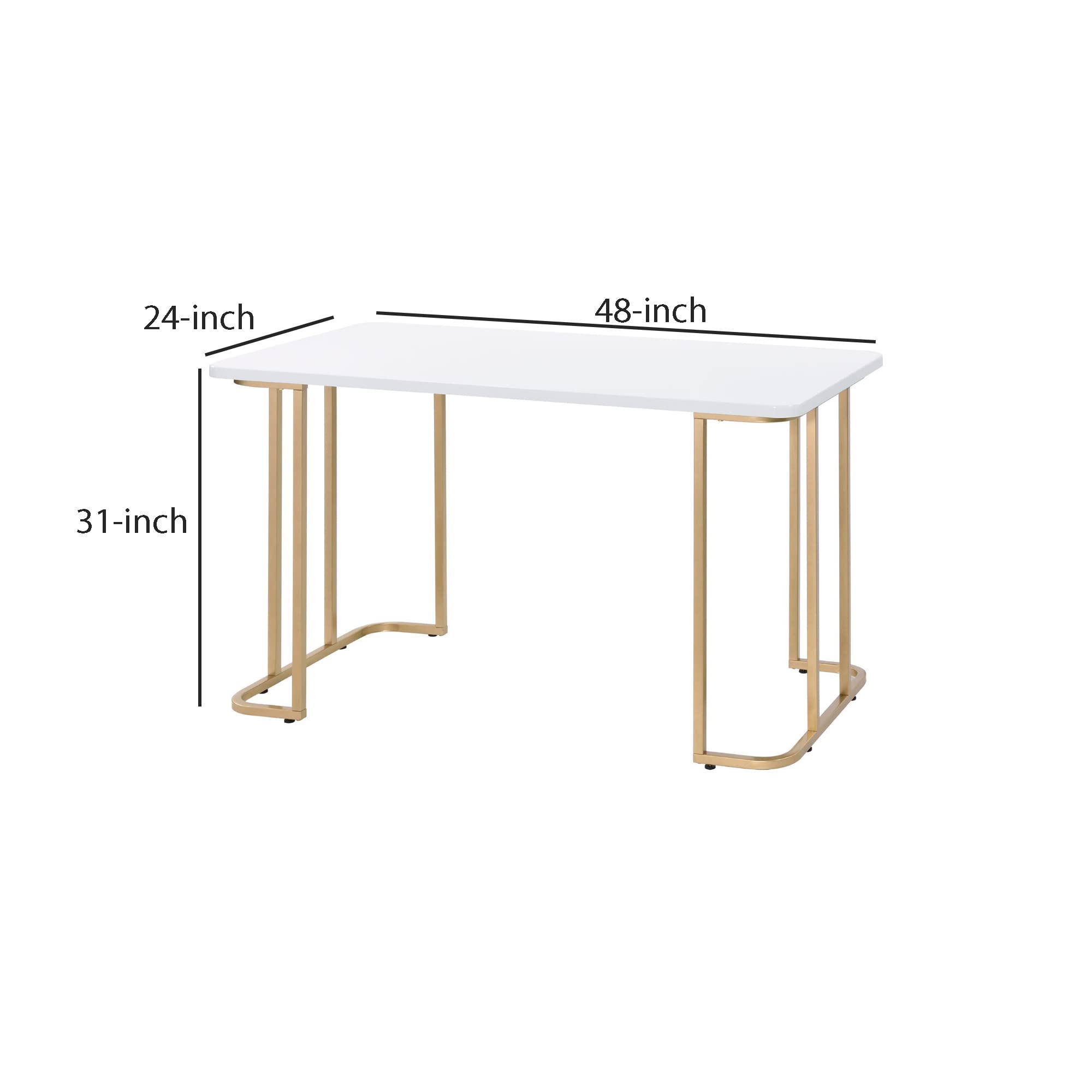 Benjara White Writing Desk with Metal Curved Sled Base & Floor Protectors - Modern Home Office Desk for Small Spaces, Study & Work from Home
