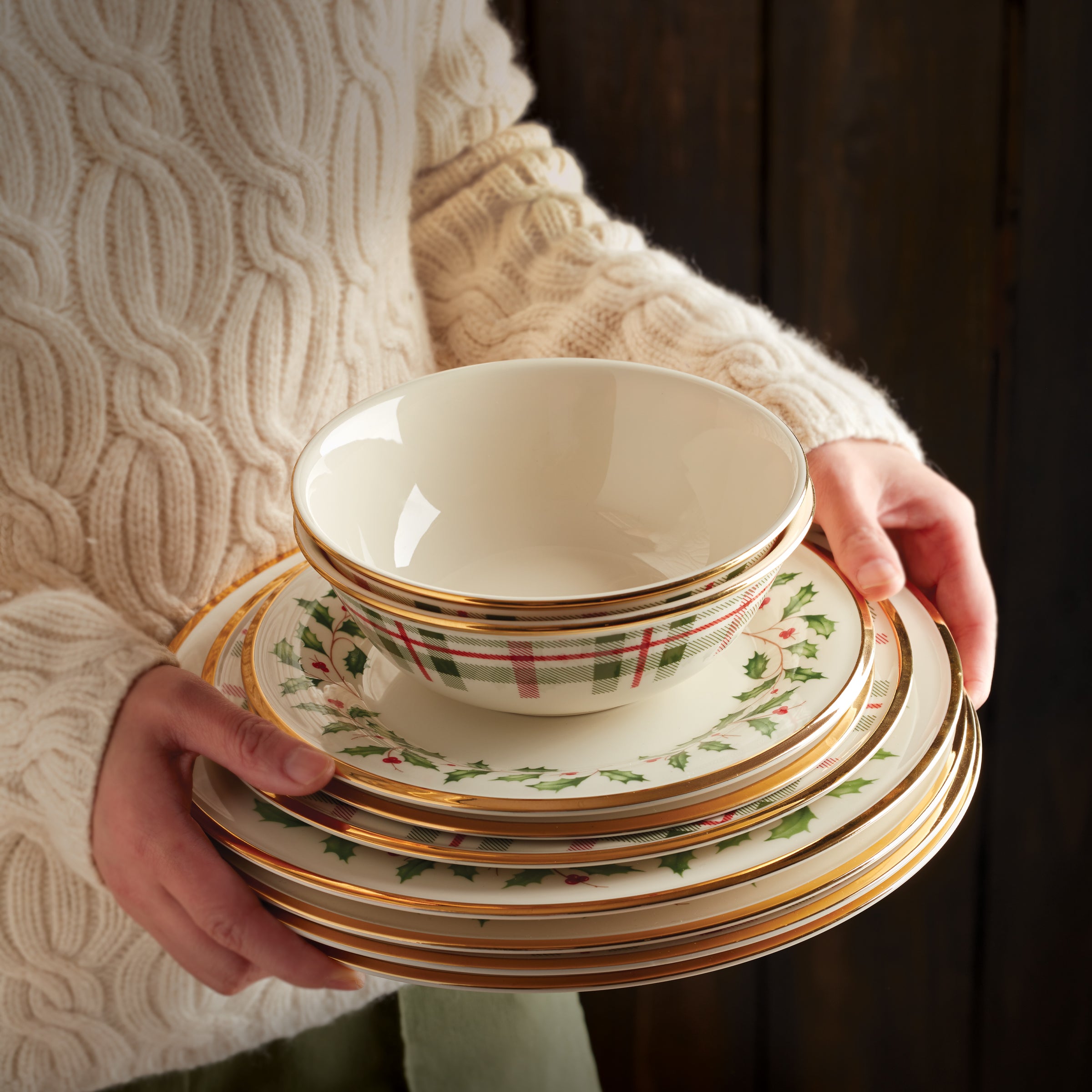 12-Piece Holiday Dinnerware Set - Plates & Bowls for Christmas, Thanksgiving & Family Gatherings | Durable & Stylish Tableware for Festive Dining