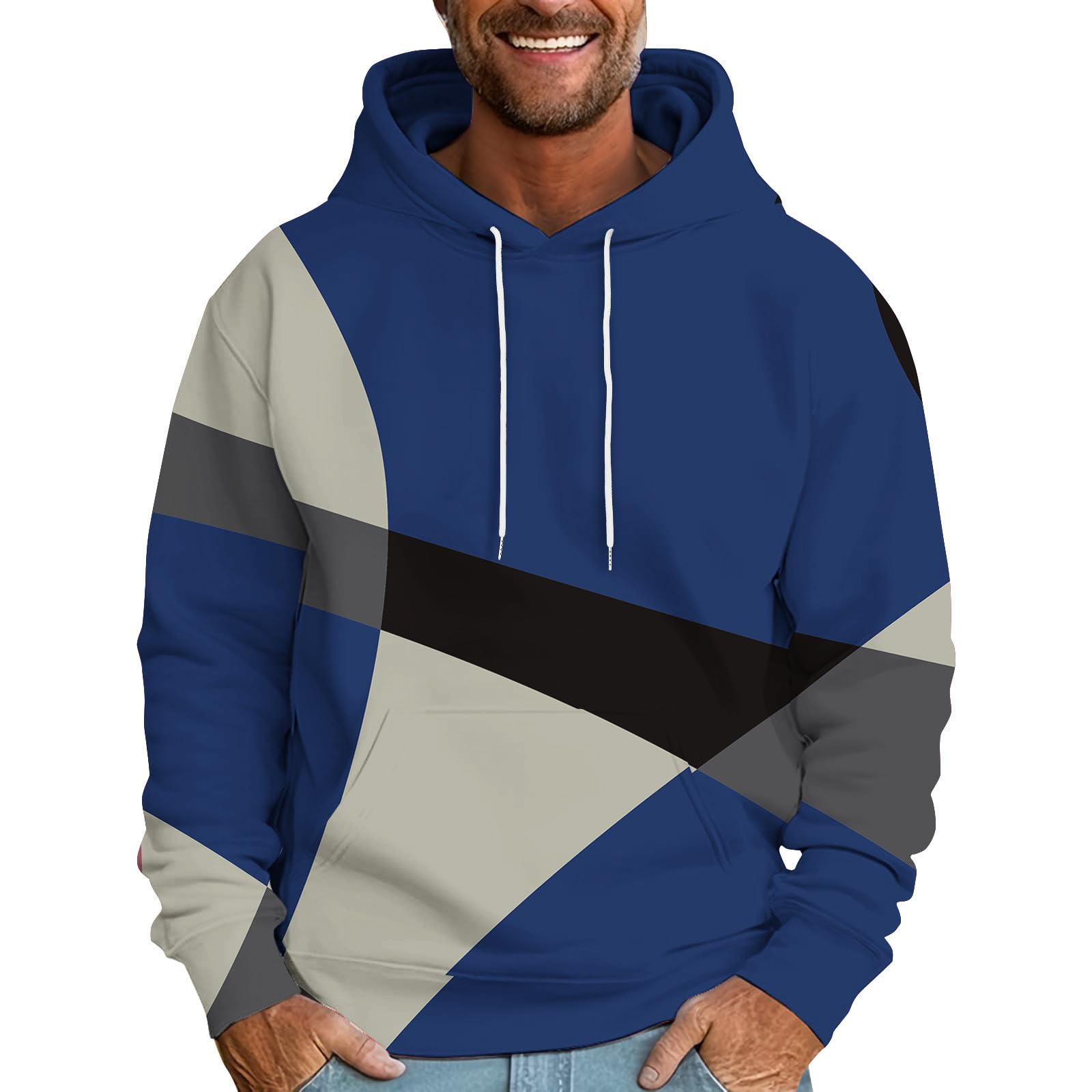 Men's Fashion Long Sleeve Color Block Hooded Sweatshirt - Loose Fit Pullover with Drawstring for Casual Wear & Active Lifestyle | Gym, Streetwear, Outdoor Activities