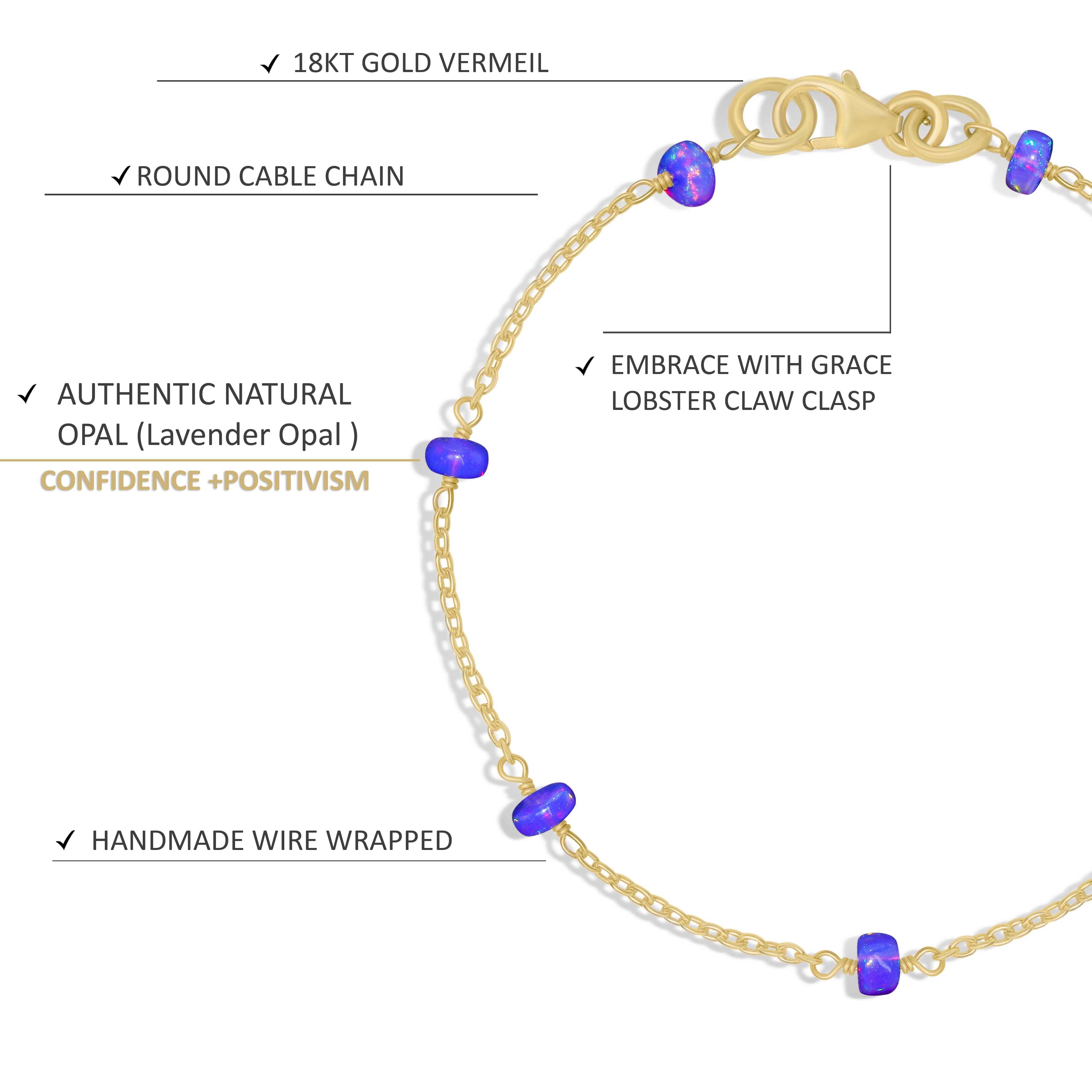 Natural Lavender Opal Smooth Beads Chain Bracelet for Women - Handmade Gemstone Jewelry for Boho Style, Gift Giving & Everyday Wear