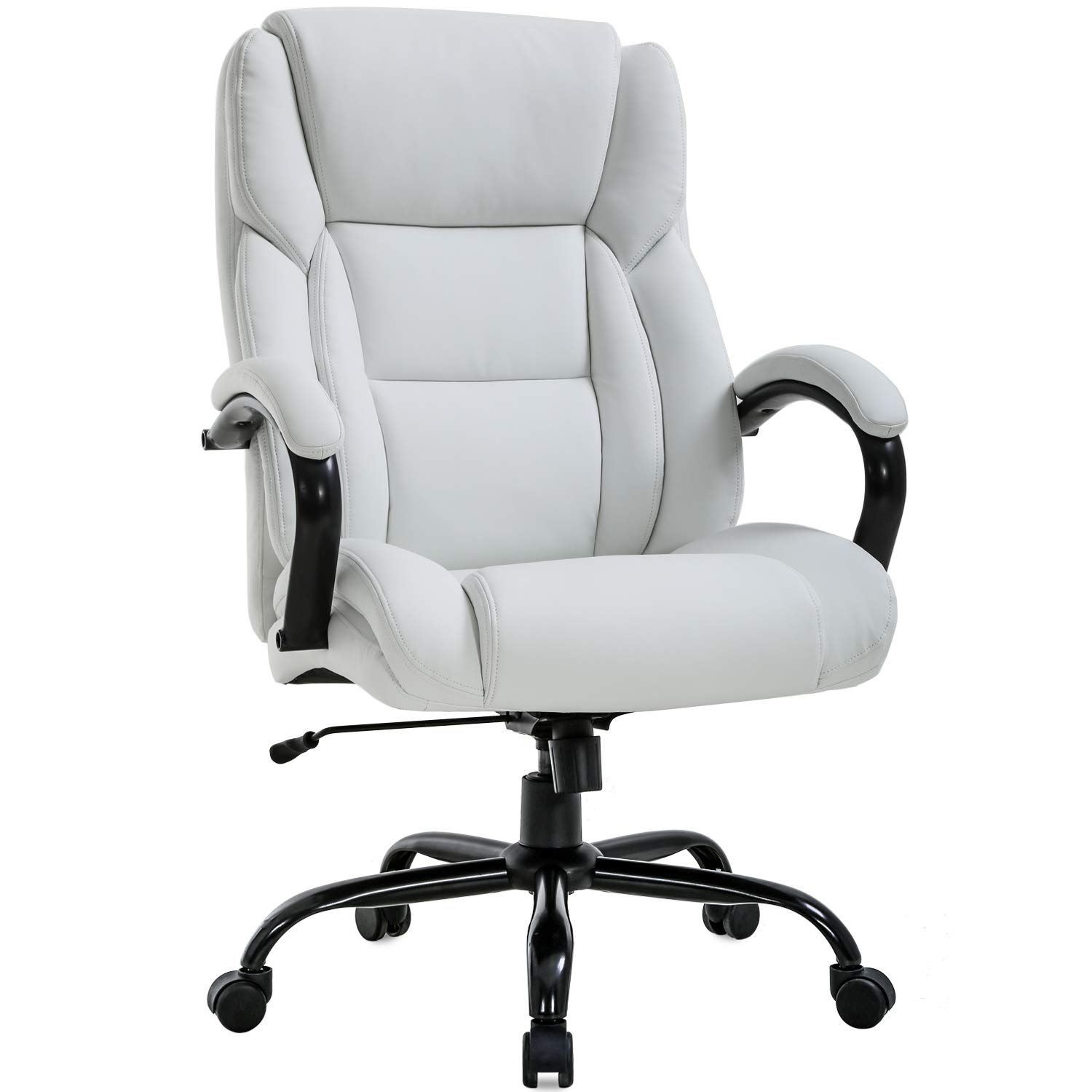 500lbs Heavy Duty Ergonomic Office Chair - Wide Seat PU Leather Executive Desk Chair with Adjustable Lumbar Support & Armrests - High Back Computer Task Chair for Big & Tall People - Perfect for Home Office, Gaming & Workspaces (White)