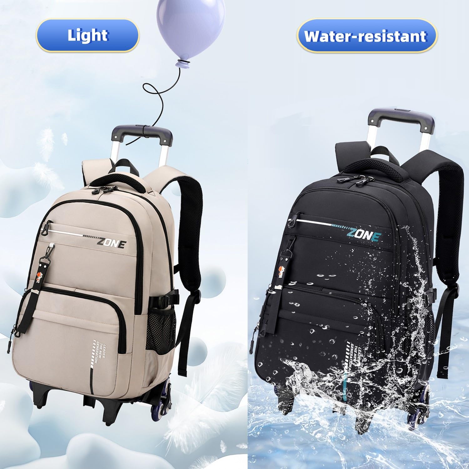 Rolling Backpack with Wheels - Durable Trolley Bookbag for Boys & Adults, Wheeled Laptop Backpack for School, Travel & Work - Perfect for Commuting, College & Business Trips