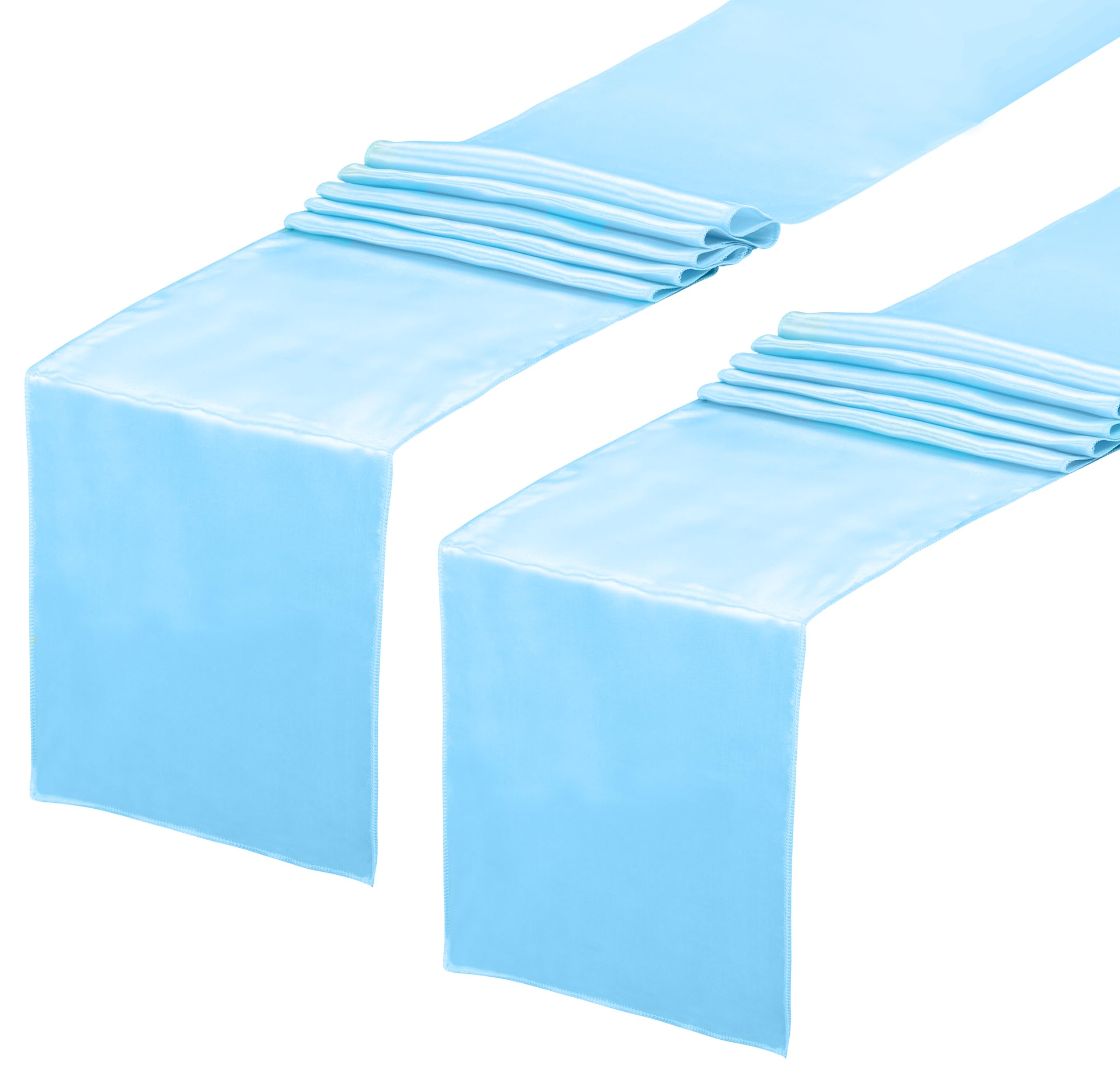 Fynite 2 Pack Baby Blue Satin Table Runner 12 x 108 Inches Long - Elegant Wedding Banquet & Birthday Party Table Decor - Smooth Silky Fabric for Dining Room & Event Centerpieces - Perfect for Holiday Celebrations & Home Decor