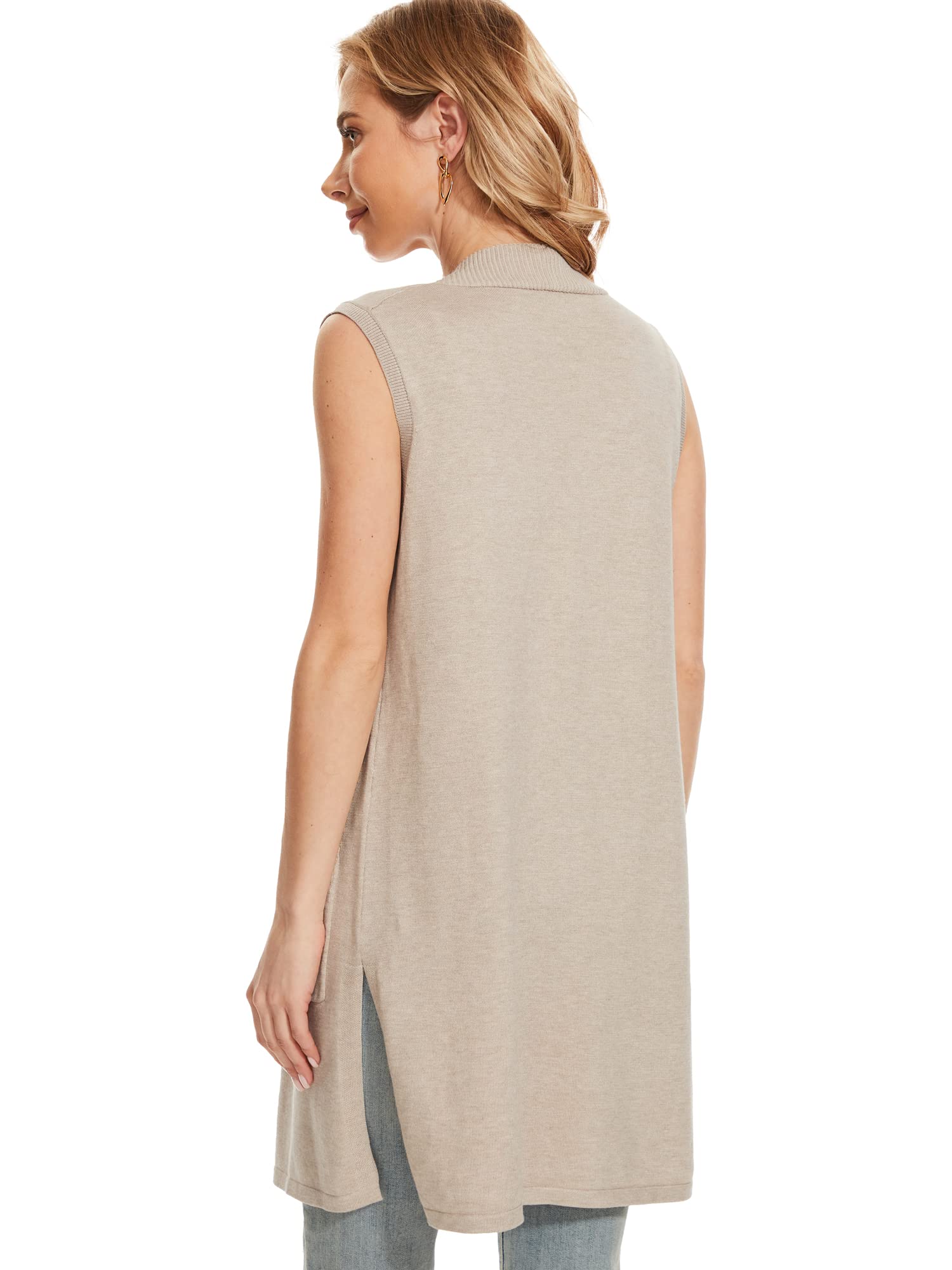 Women's Lightweight Sleeveless Moss Rose Long Vest - Ribbed Knit Open Front Cardigan with Pockets | Perfect for Layering, Casual Outfits & Spring/Fall Fashion