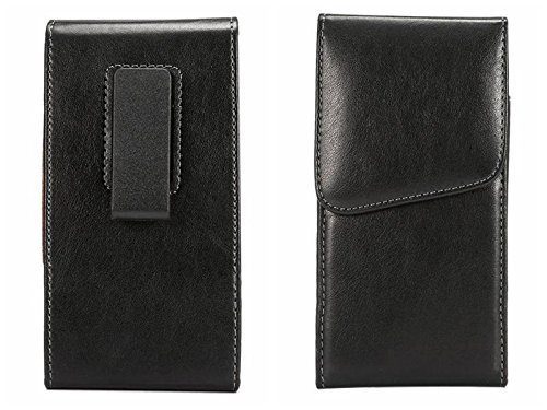 Premium Vertical Black Smooth Leather Phone Case for Samsung Galaxy A32 - Oversized Design Fits with Cover/Skin | Slim Protective Wallet Case for Everyday Use, Business & Travel