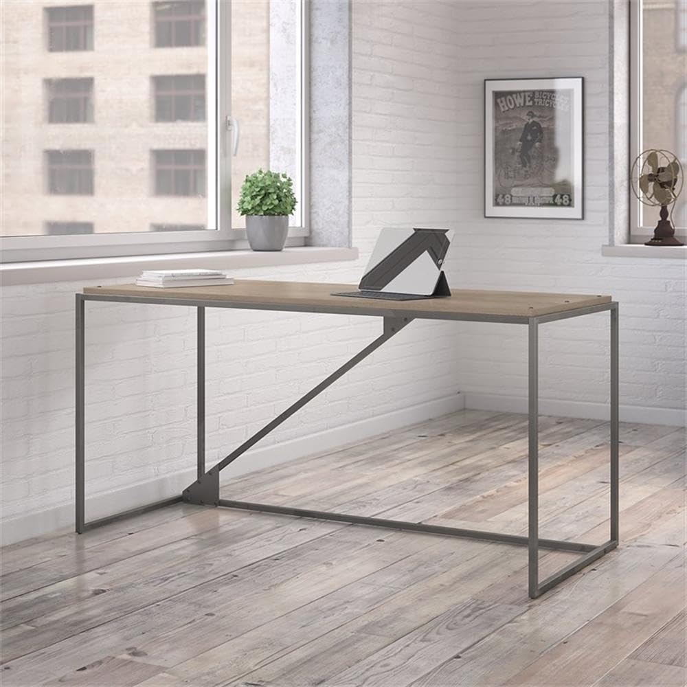 Atlin Designs 62W Rustic Gray Industrial Desk - Heavy Duty Metal Office Desk for Home & Workspace - Perfect for Modern Farmhouse, Loft & Industrial Decor