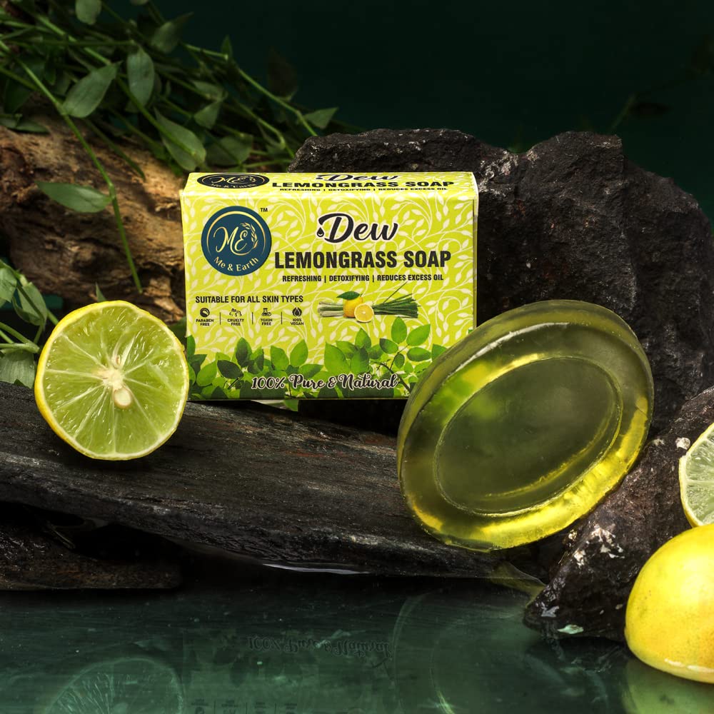 Me And Earth Glycerine Lemongrass Soap - Natural Herbal Soap for Oily Skin & Tan Removal - 2 Pack (100g Each) - Gentle Cleansing for Face & Body - Perfect for Daily Skincare Routine & Spa Days