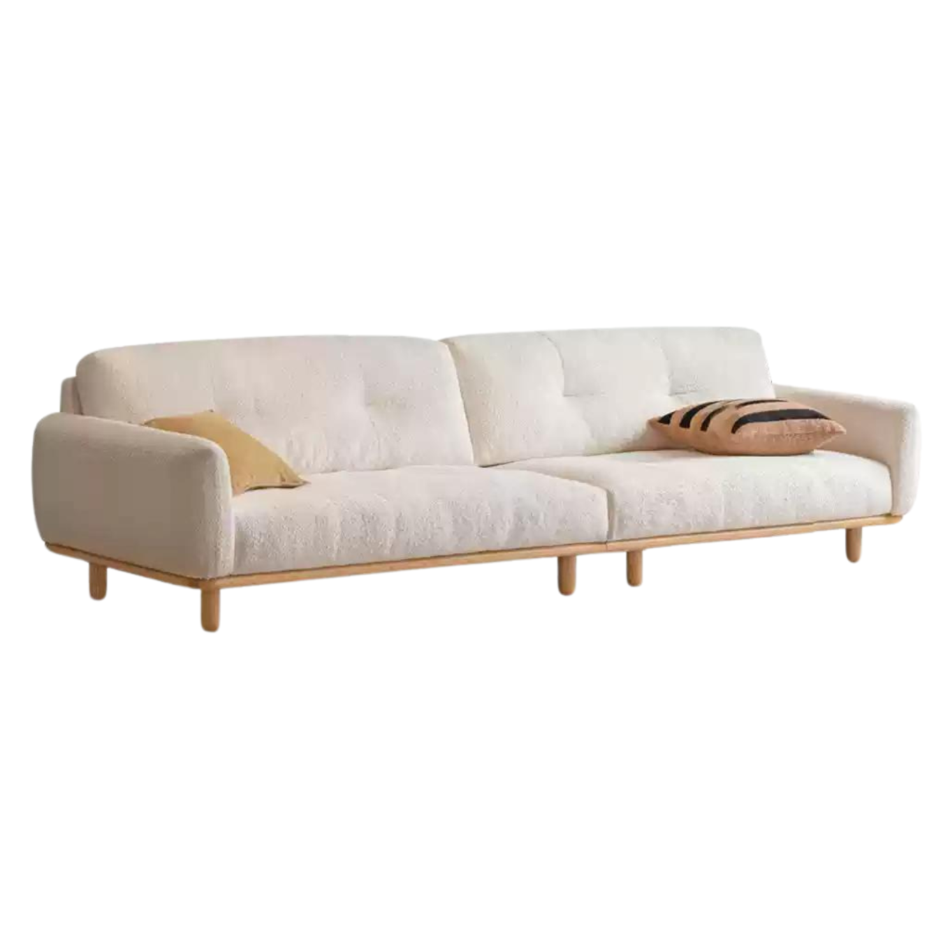 102.3x38.1x33 inch / 260x97x84 cm / Natural wood color / Sofa for four people (Cloud cotton White)