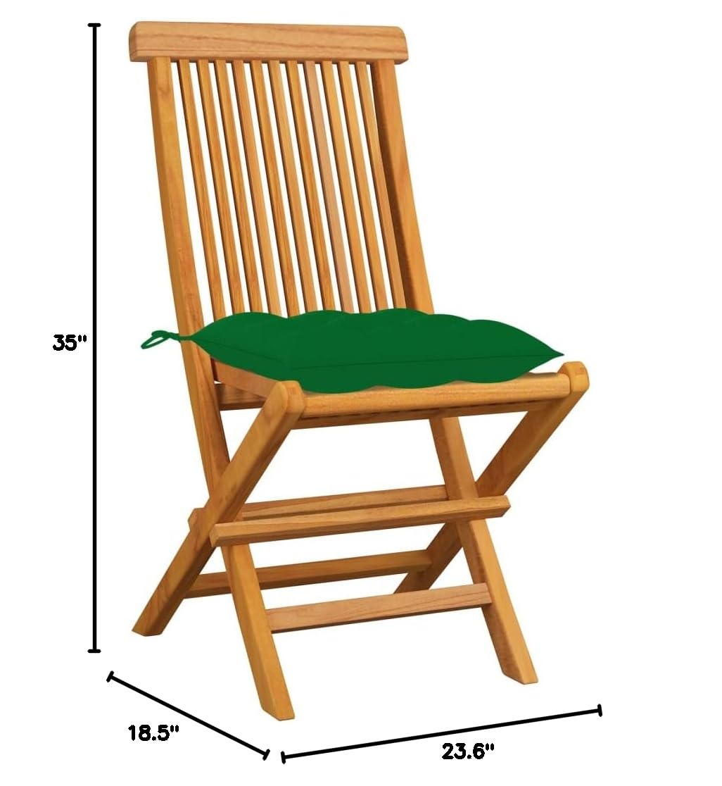 Premium CHARMMA Patio Chairs Set of 8 - Solid Teak Wood Outdoor Furniture with Comfortable Green Cushions | Perfect for Garden, Poolside, and Backyard Relaxation