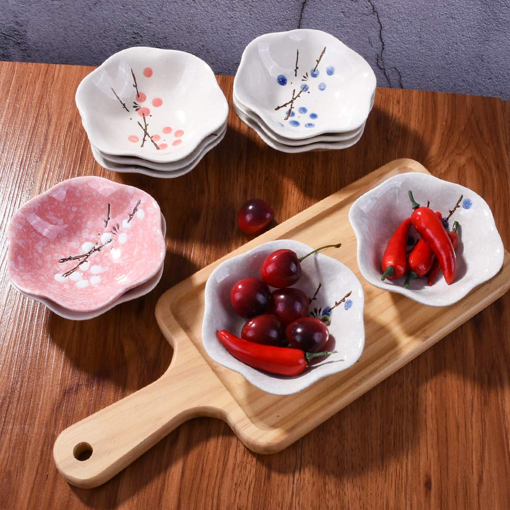 Premium Japanese Porcelain Soy Sauce Dish Set - 5 Piece Asian Sushi Dipping Bowls, Elegant Pink Ceramic Small Plates for Sushi, Dumplings & Appetizers - Perfect for Home Dining & Japanese Restaurants