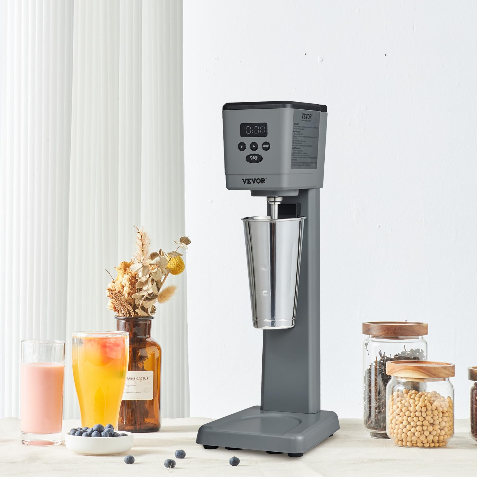 VEVOR 375W Commercial Electric Milkshake Maker Machine - Single Head Drink Mixer Blender with LED Display & 3-Speed Settings, Includes 820ml Stainless Steel Cup - Perfect for Restaurants, Cafes, Ice Cream Shops & Home Use