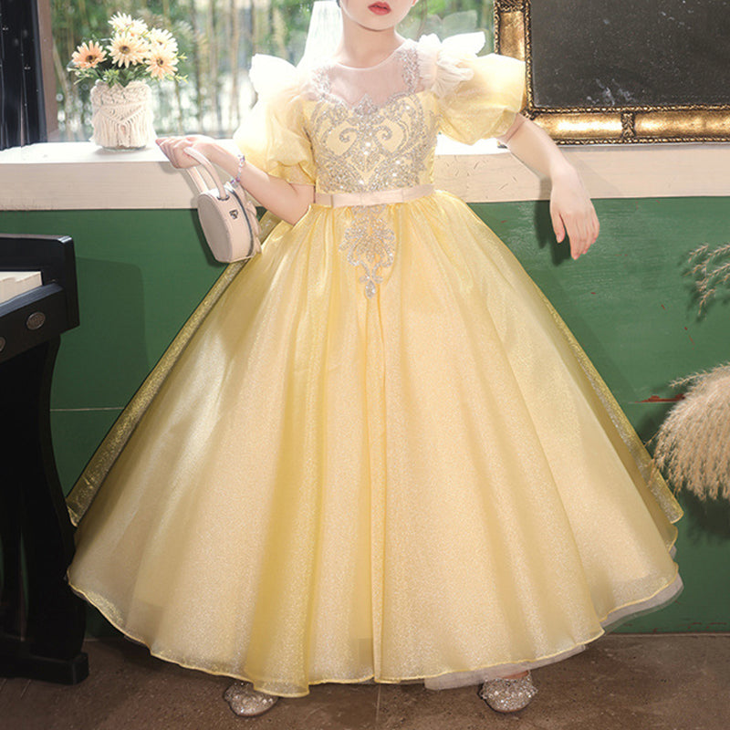 Elegant Baby Yellow Mesh Sequin Party Dress for Toddlers - Princess Birthday Costume | Perfect for Birthday Parties, Photo Shoots & Special Occasions
