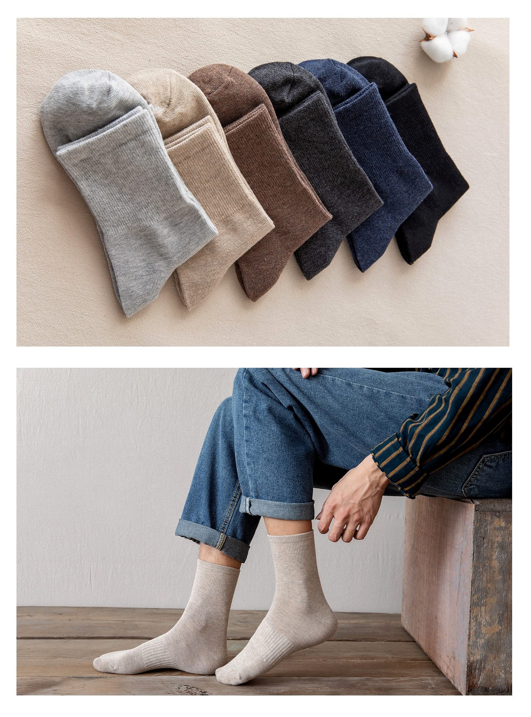 Men's Cotton Crew Socks - 7 Pairs Thin Cushioned Ankle Socks for Everyday Wear, Work & Sports - Breathable Soft Comfort Socks for Men