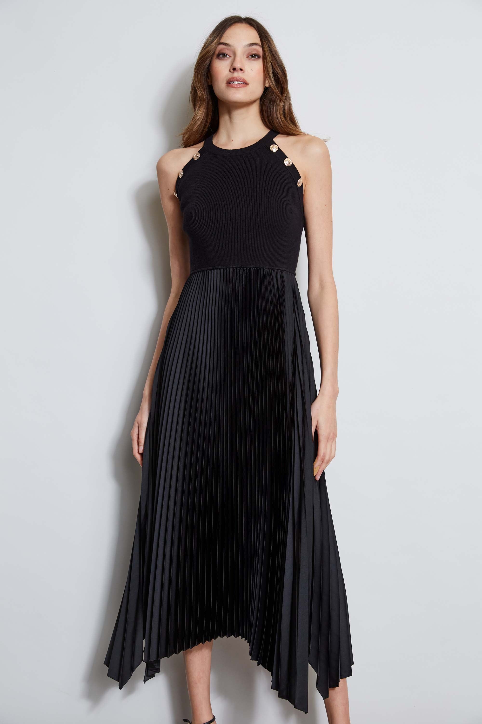 Elegant Pleated Halter Midi Dress for Women - Summer Flowy Party Cocktail Dress | Perfect for Weddings, Beach Vacations & Date Nights