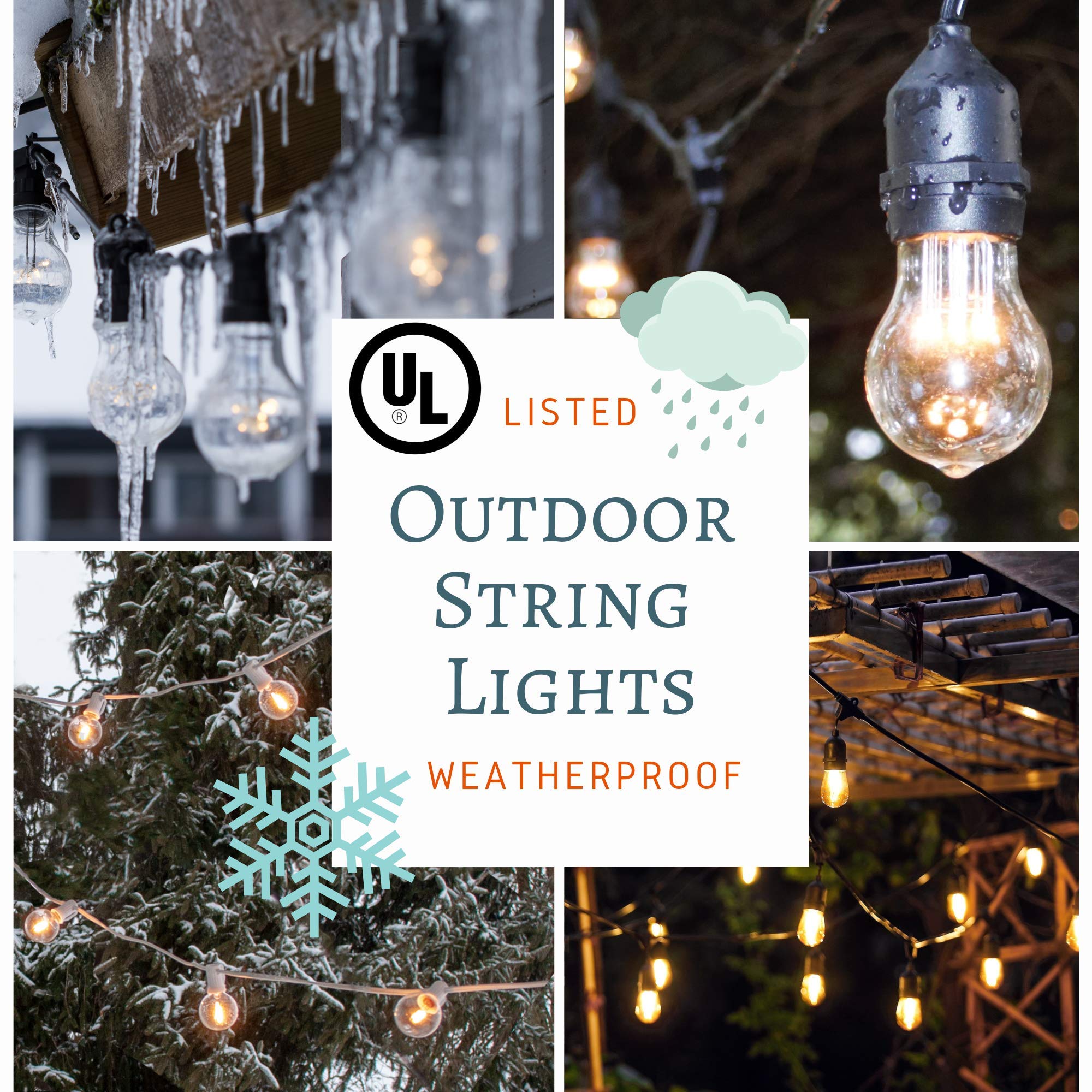 50ft Commercial Outdoor Edison Bulb String Lights - 25 Sockets with S14 Zig Zag 11W Bulbs - E26 Base for Patio, Garden, Restaurant & Wedding Decor