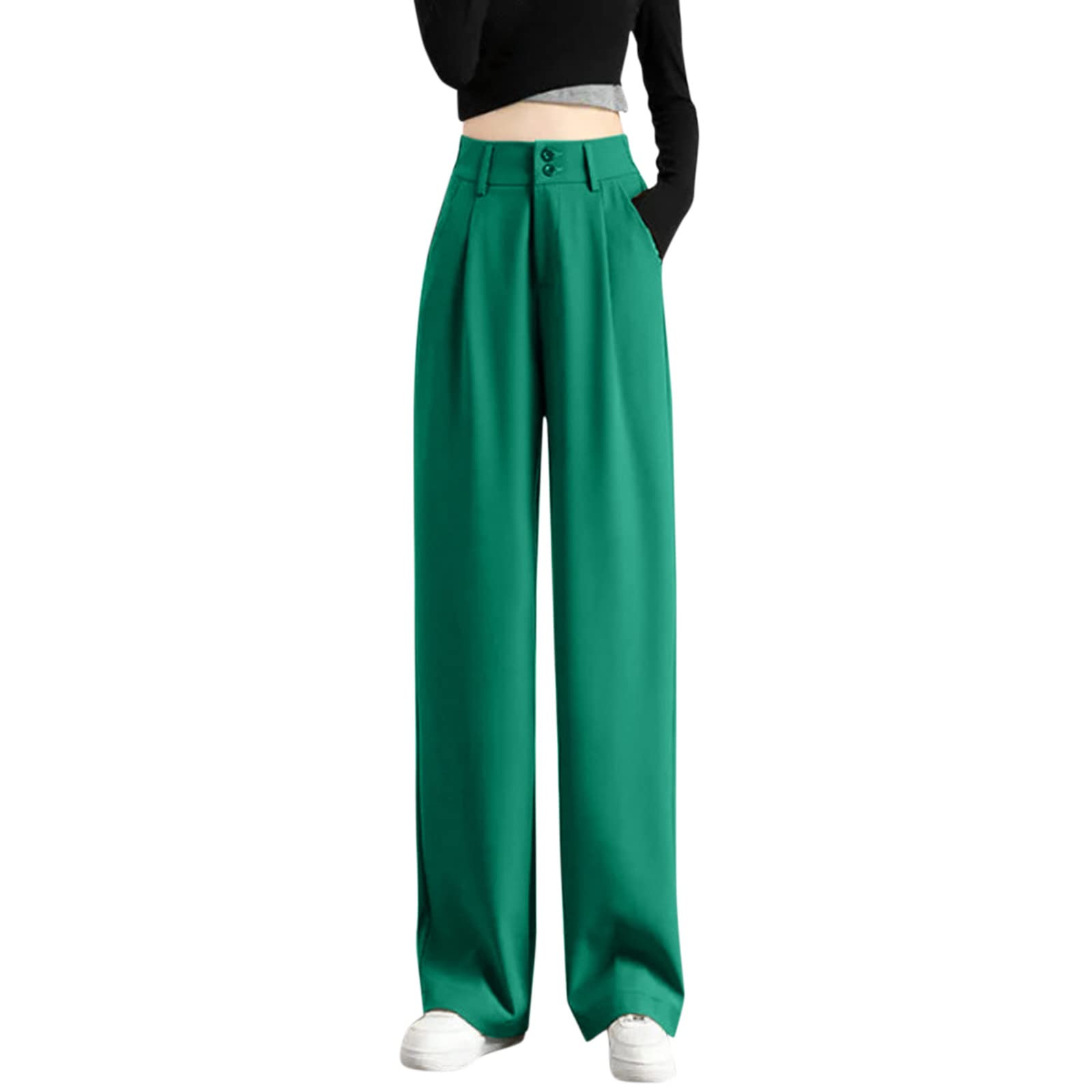 Women's Flowy Wide Leg Pants - High Waisted Stretch Business Trousers for Work & Office - Comfortable Straight Leg Work Pants for Professional Women