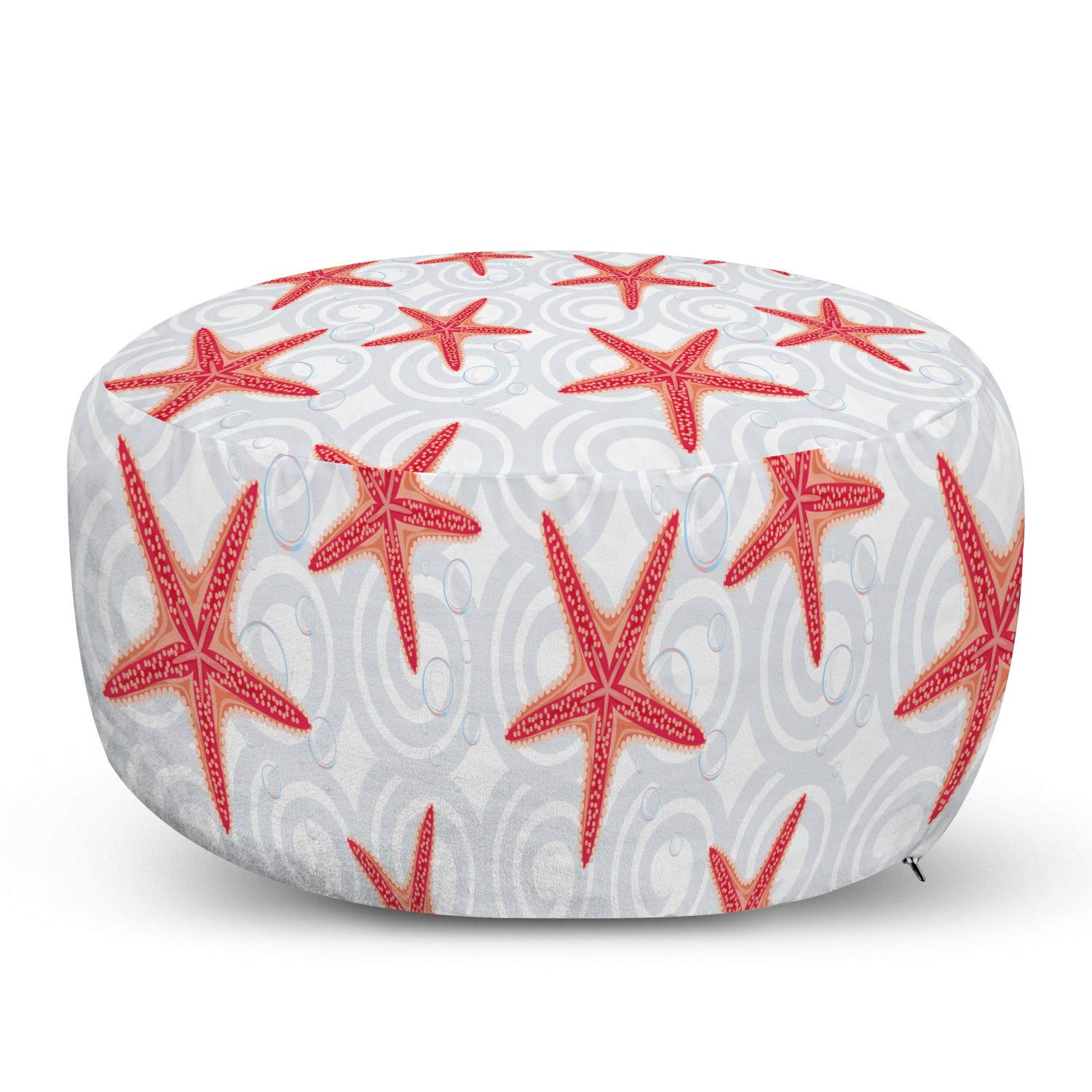 Lunarable Starfish Ottoman Pouf - Tropical Ocean Sea Bubbles Wavy Spiral Design, Soft Decorative Foot Rest with Removable Cover for Living Room & Bedroom, Dark Coral Salmon - Perfect for Coastal Decor, Beach House Accent & Relaxing Foot Support