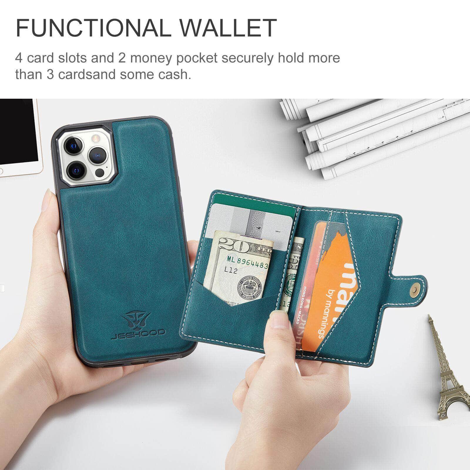 Premium iPhone 13 Leather Back Case with Card Holder - Slim Wallet Phone Cover for Daily Use, Travel & Business (Black)