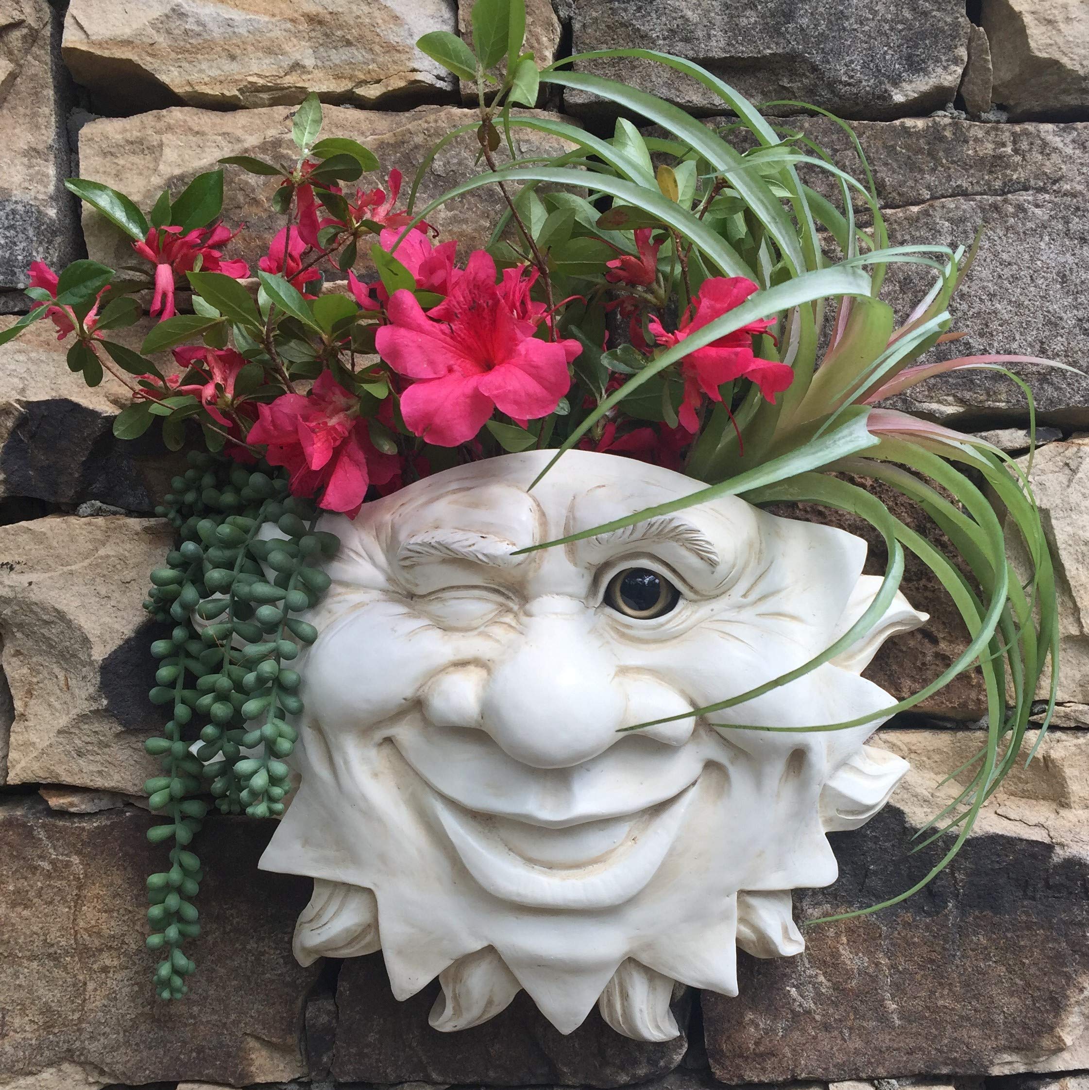 Antique White Mr. Sunshine Face Tree & Patio Wall Statue Planter - Outdoor Garden Decor for Patio, Yard, and Wall Decoration