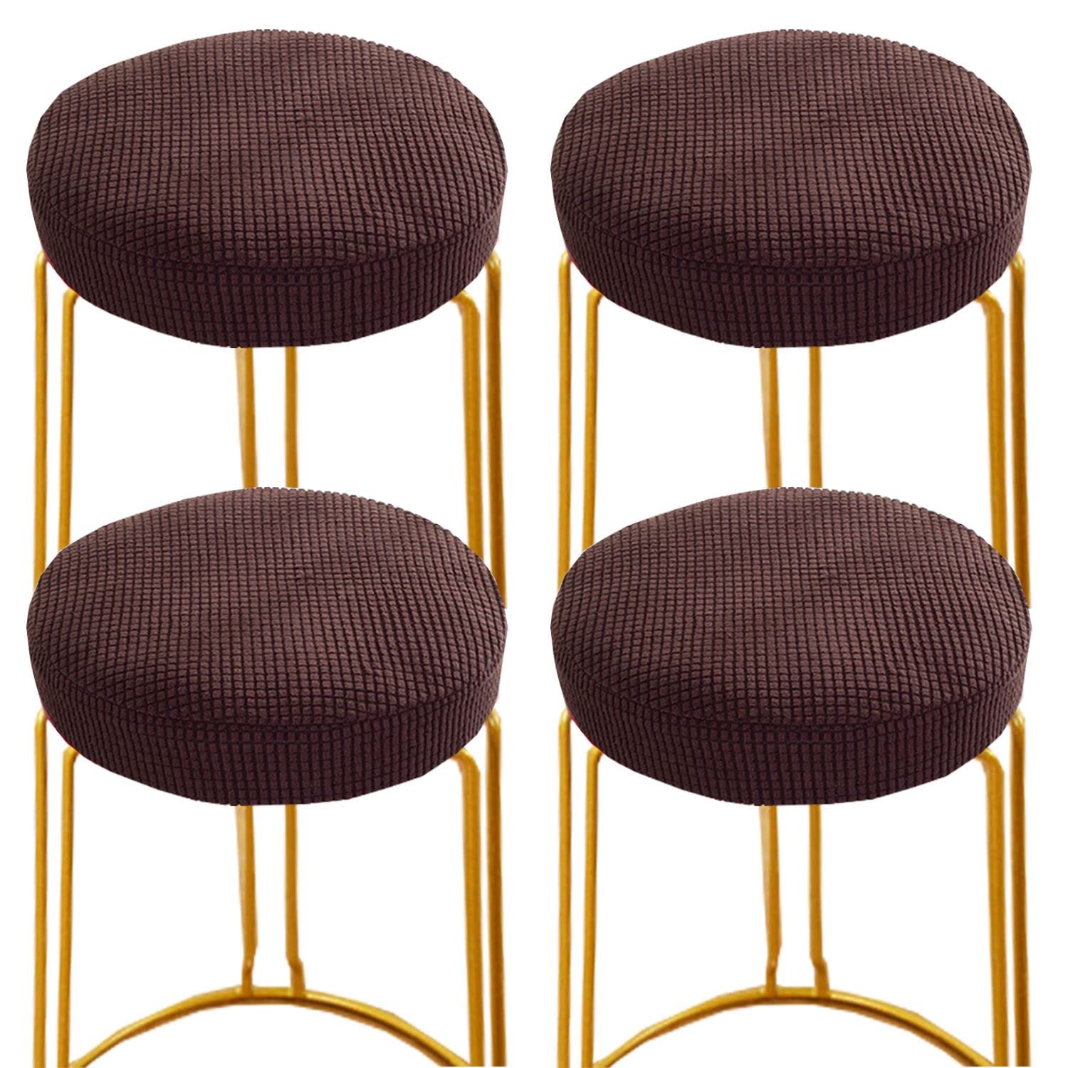 4 Pack Stretch Round Bar Stool Covers - Elastic Chair Seat Slipcovers for 13-18 Inch Stools, Washable & Durable (Coffee) - Perfect for Kitchen, Dining Room, and Bar Counter Decor