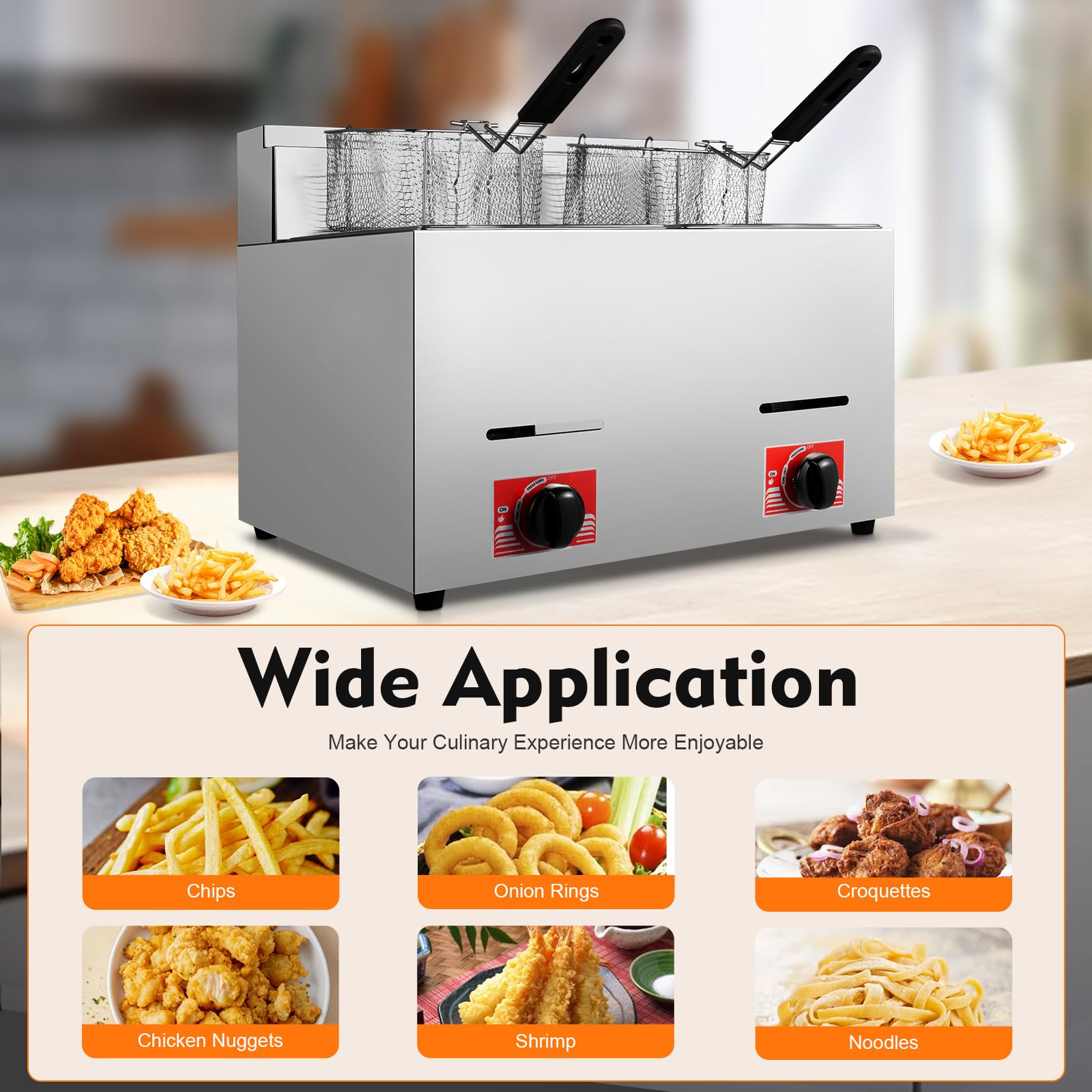 12.7QT Stainless Steel Deep Fryer with Baskets & Lid - 12L Countertop Oil Fryer for Home Kitchen, Snacks, Chicken, Fish - Gas (LPG) & Electric Options - Perfect for Restaurants, Food Trucks & Outdoor Cooking