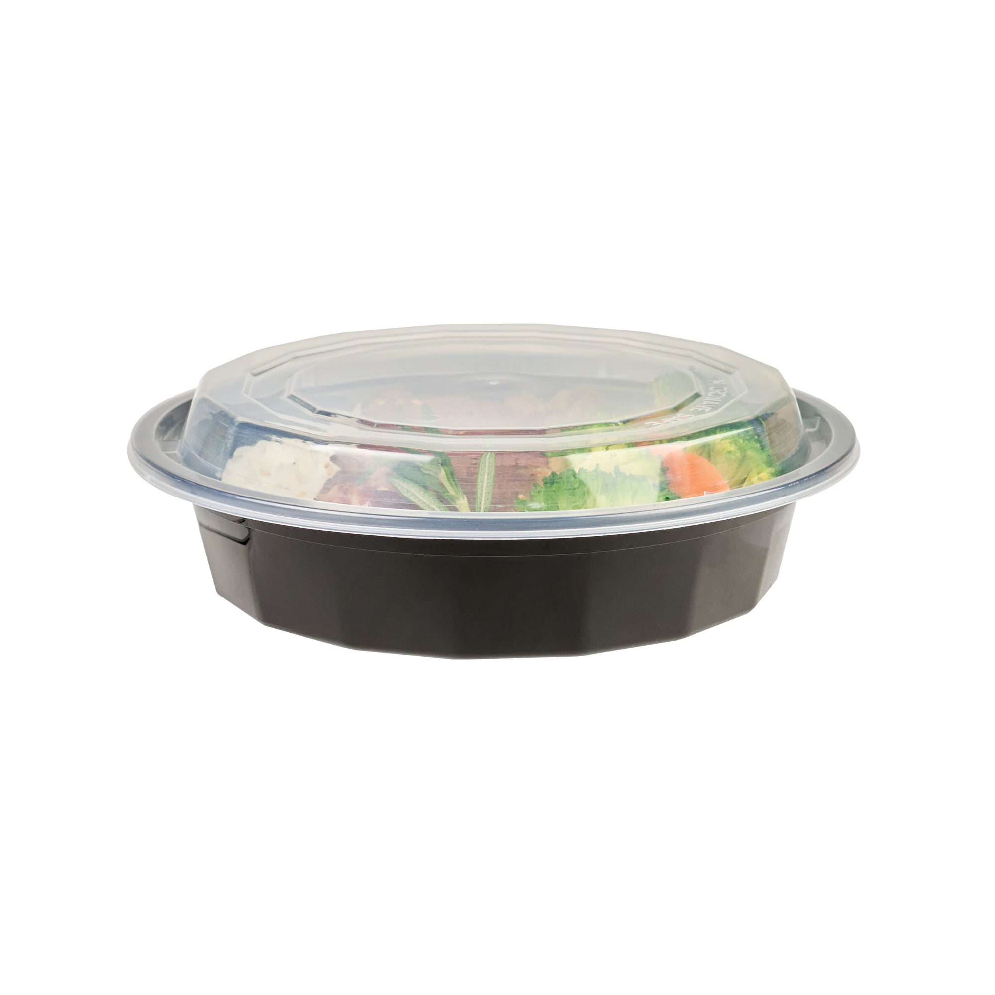 24 oz Round Black Plastic Food Storage Containers with Clear Lids - 100 Pack, Microwave Safe To-Go Boxes (7.25