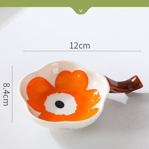 Floral Condiments Dish with Chopsticks Rest - Elegant Ceramic Soy Sauce Plate for Sushi, Dumplings & Asian Cuisine - Perfect for Dining Table, Kitchen & Party Serving